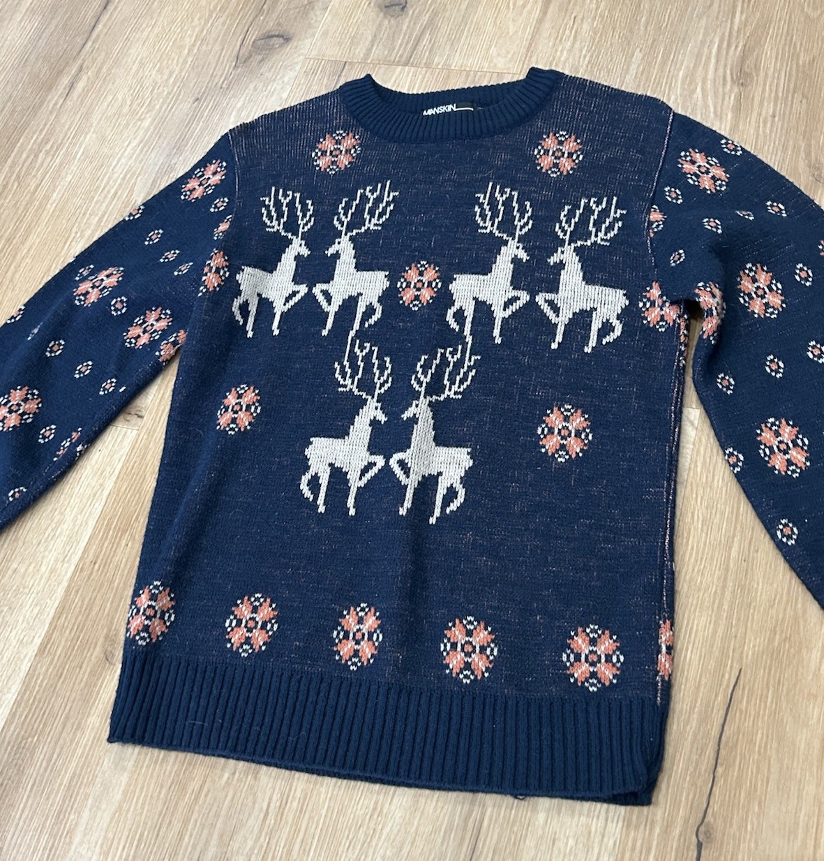 Vintage 1940s Style Knit Reindeer Sweater Snowflake Nordic Ski Womens M