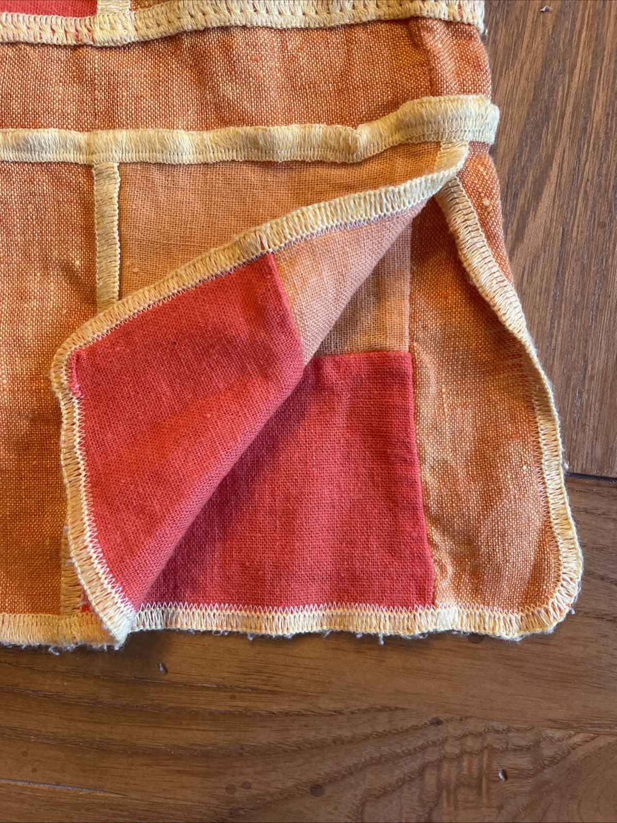 Jaskar Vintage BOHO Orange Patchwork Linen Long Sleeve 2 Pc Top Pants Set Medium
