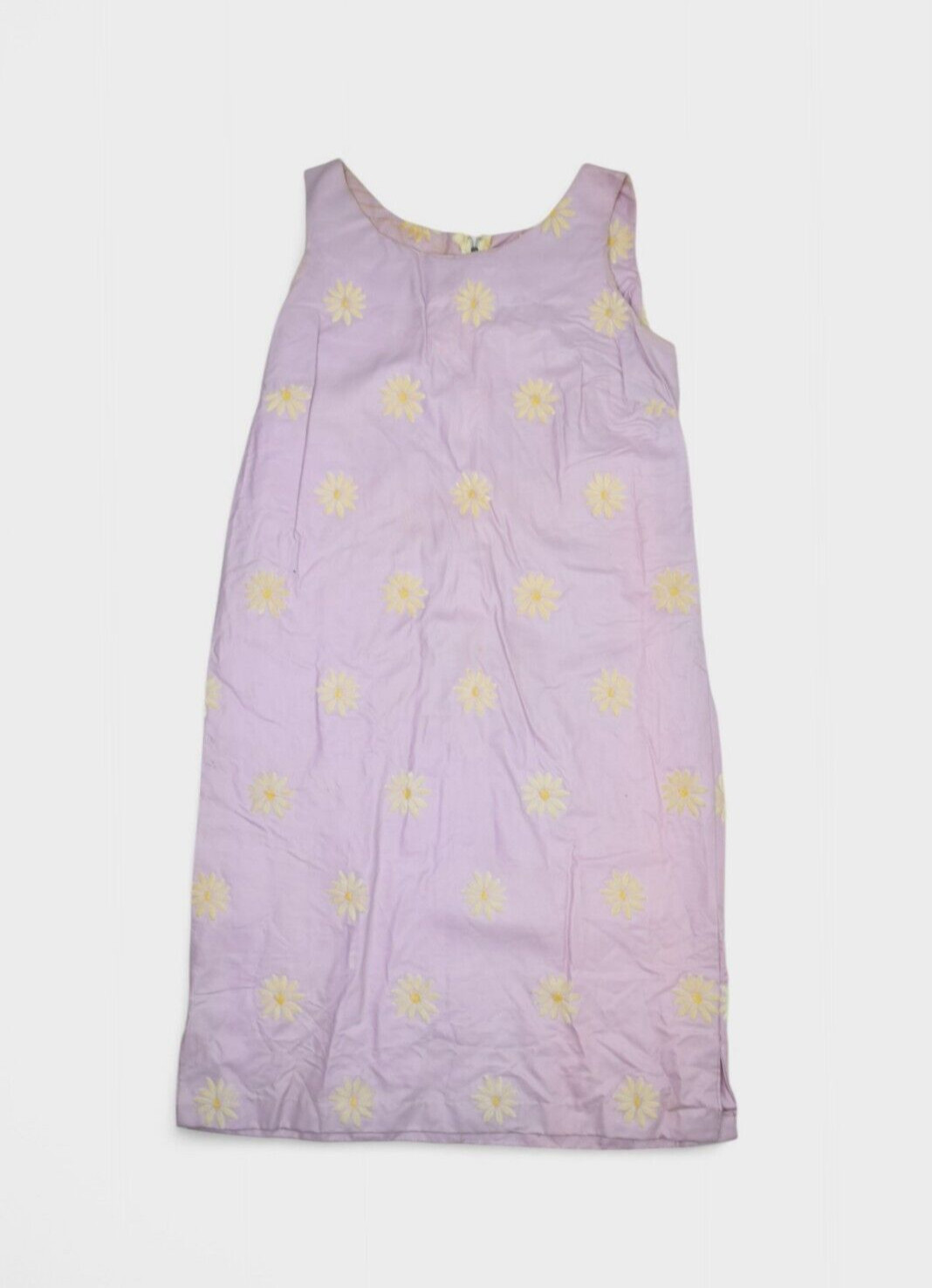 Vintage 60s Dress Womens M Purple Lilac Floral Day Summer Midi Sleeveless Strap