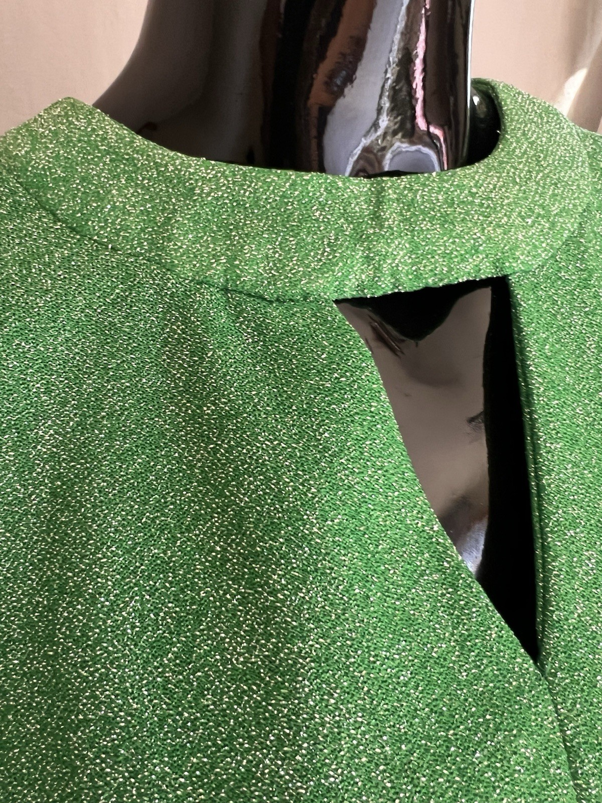 Vtg 1970s Hostess Dress Metallic Silver & Bright Green Maxi Cut Out Detail M/L