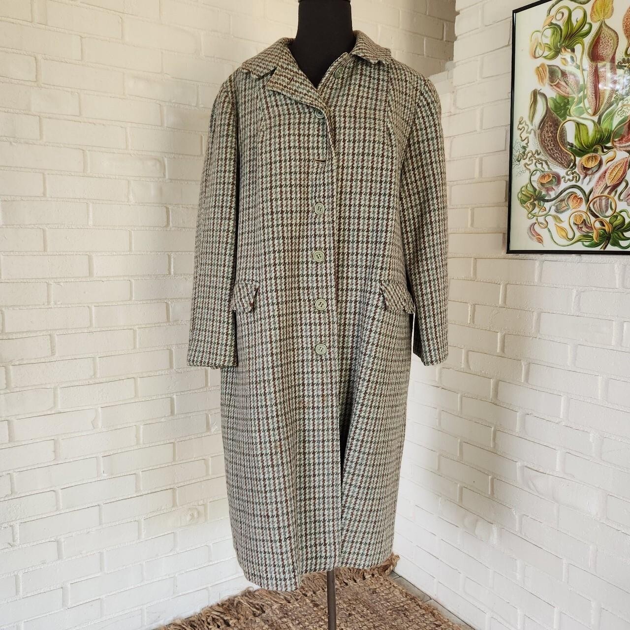 Vtg 60s Harris Tweed Green Wool Coat Women’s 14, AS IS *