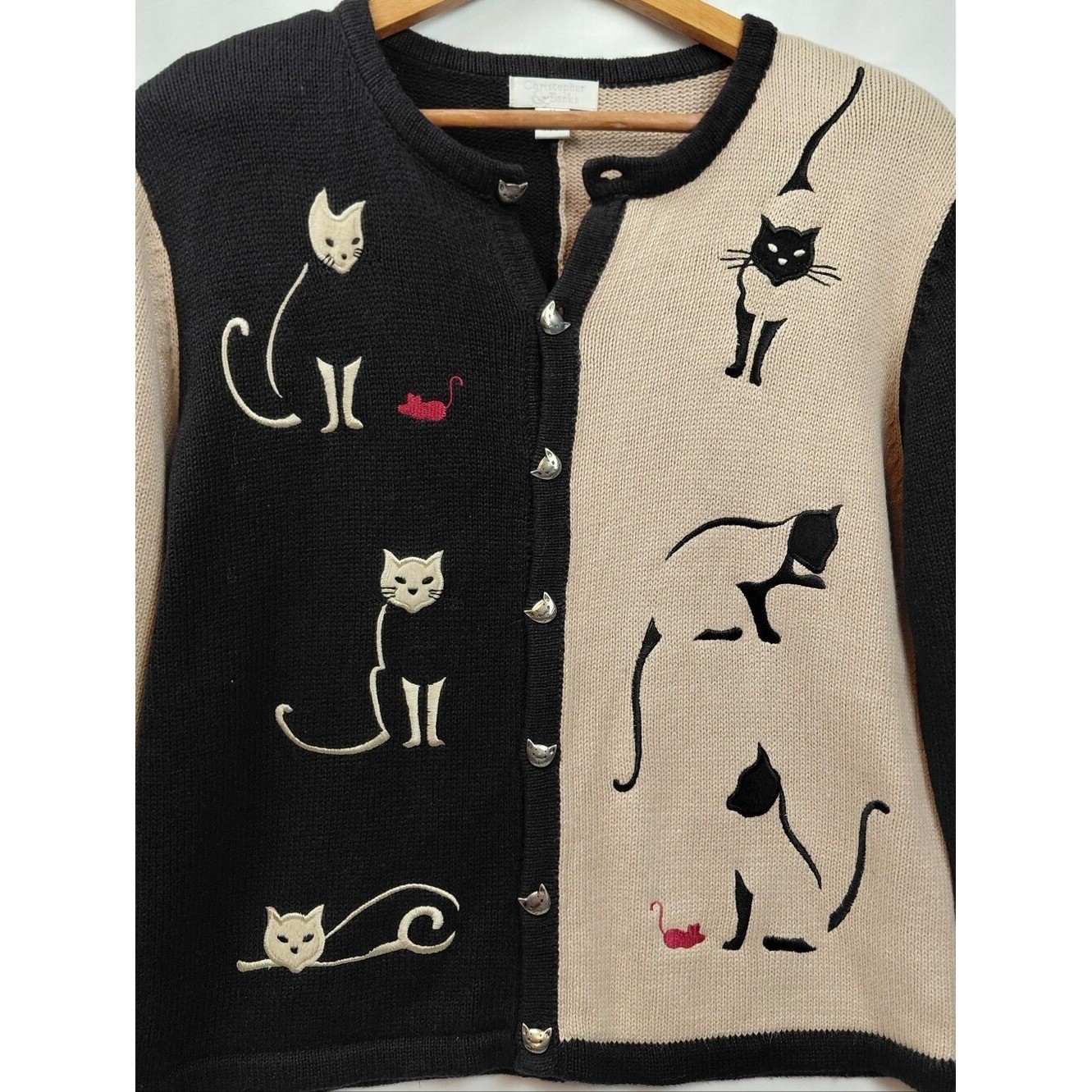 Vintage Cat Sweater Women’s Size Medium Cat Buttons Y2K