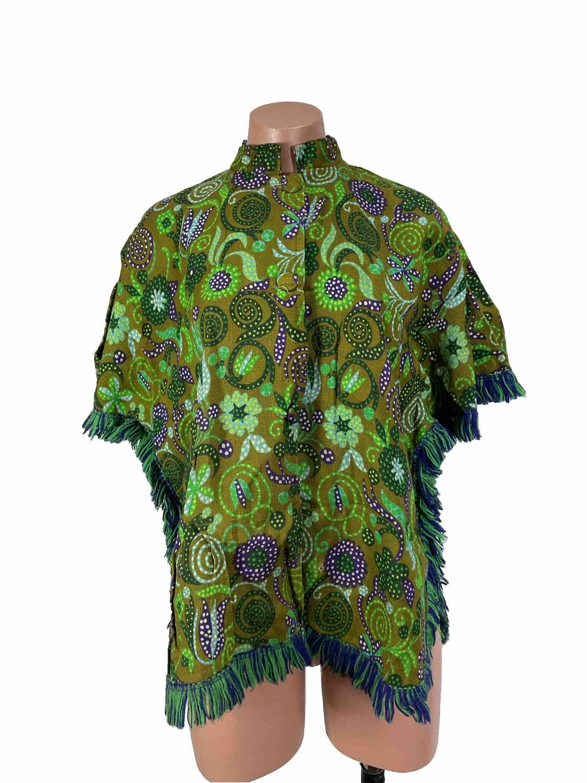 Vintage 60s 1960s Psychedelic Floral Outfit Topper Small Mod Hippie GoGo Poncho