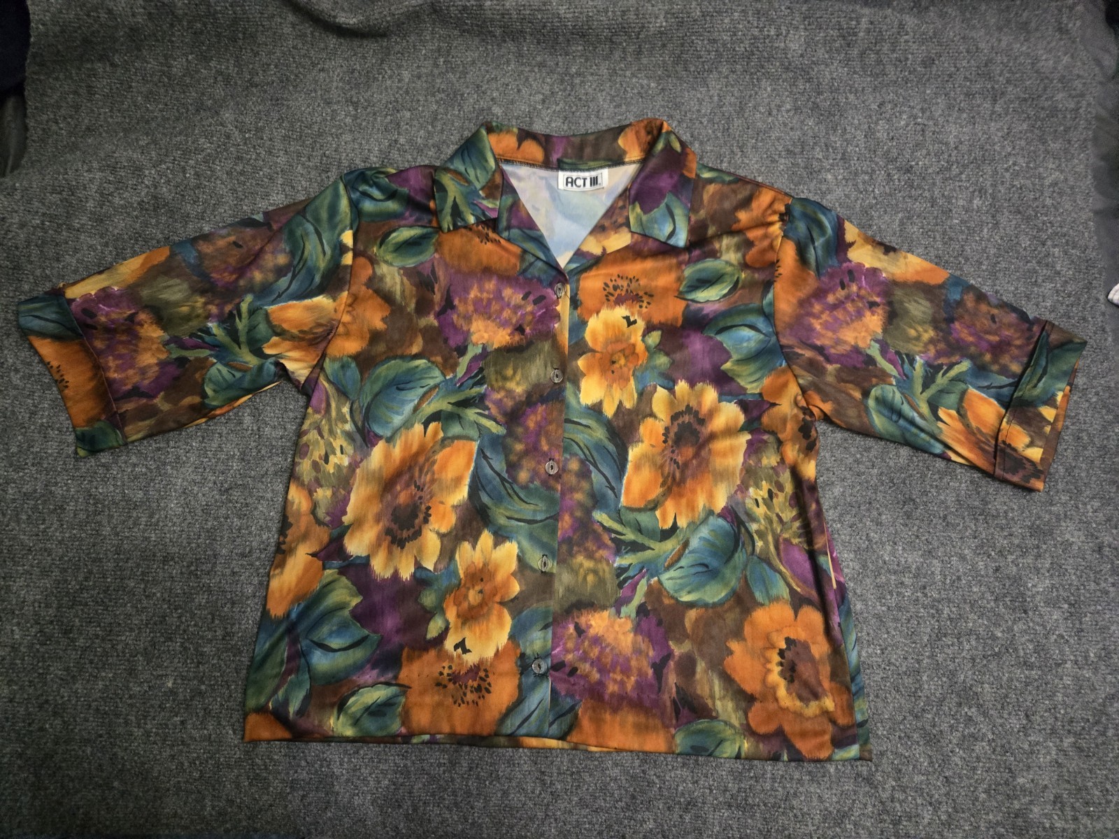 Vintage Womens Blouse Bundle Size L Large Lot 3 Act III Floral Teal Blue 80s 90s