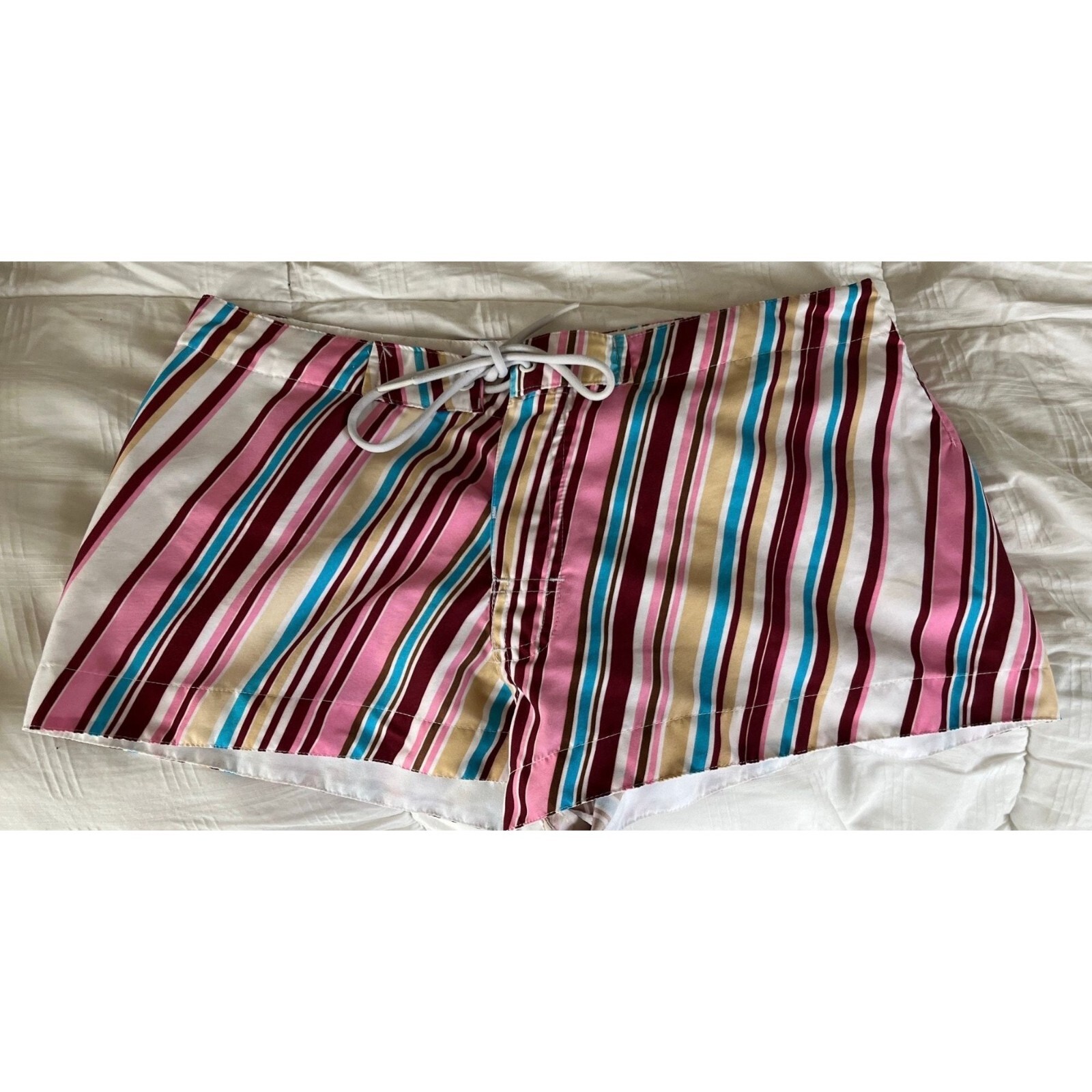 Vintage 1970’s Girl Star Striped Shorts Front White Tie Made In Brazil Size 3 Pi