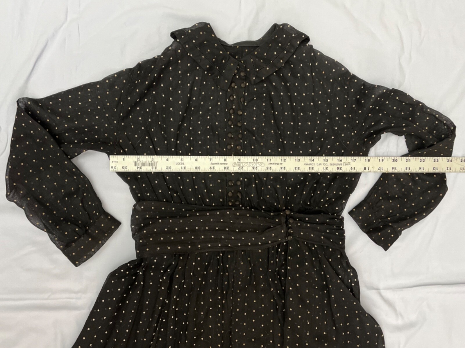 Victorian Edwardian Lawn Voile Dress Sheer Tiny Dot Cotton Tea Mourning Goth XS