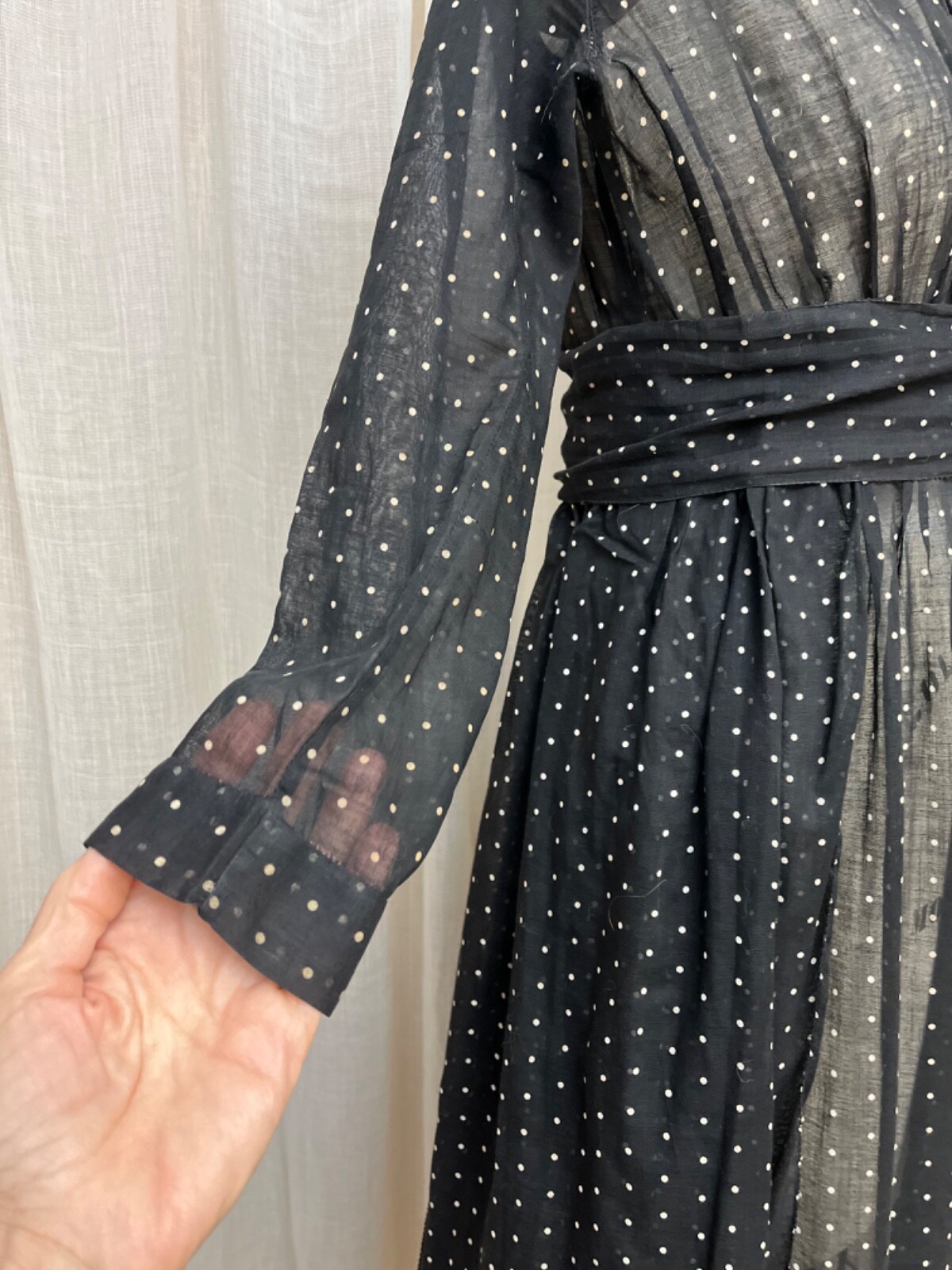 Victorian Edwardian Lawn Voile Dress Sheer Tiny Dot Cotton Tea Mourning Goth XS