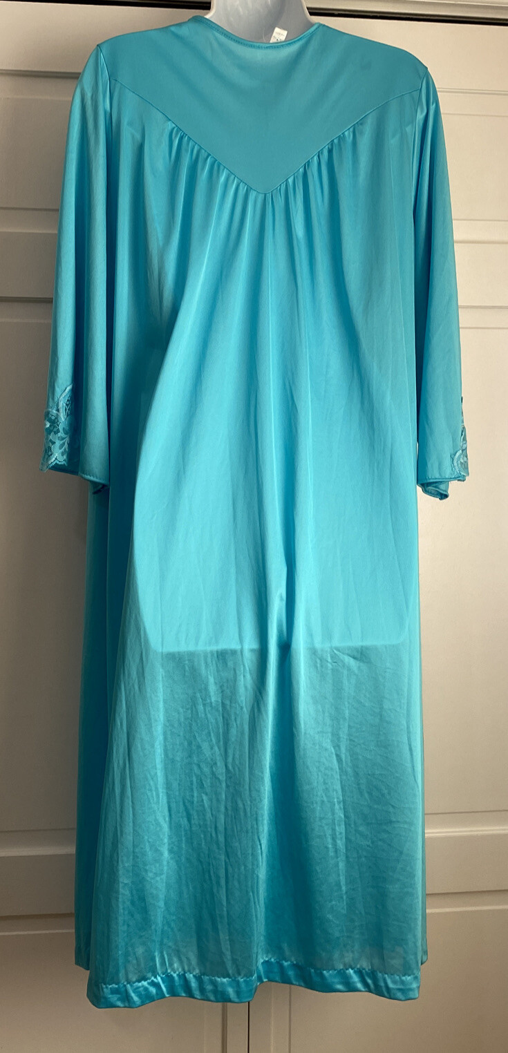 Vintage Nancy King Nylon Short Nightgown Robe Day Dress Blue 3/4 Sleeve Large