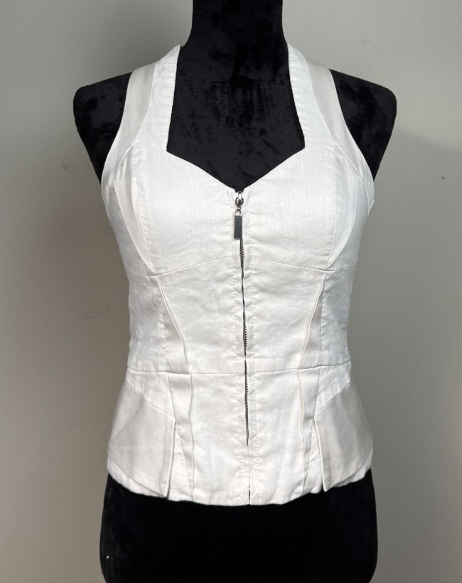 VTG Y2K BEBE Pristine Ivory Zip Up Lined Bustier Corset Women’s Sz S Sweetheart