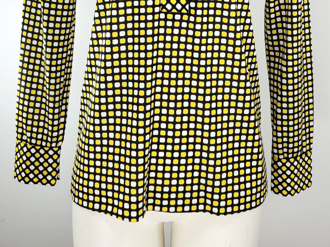 Vintage Alex Colman Top – Size 10 – Black, Yellow, & White Print
