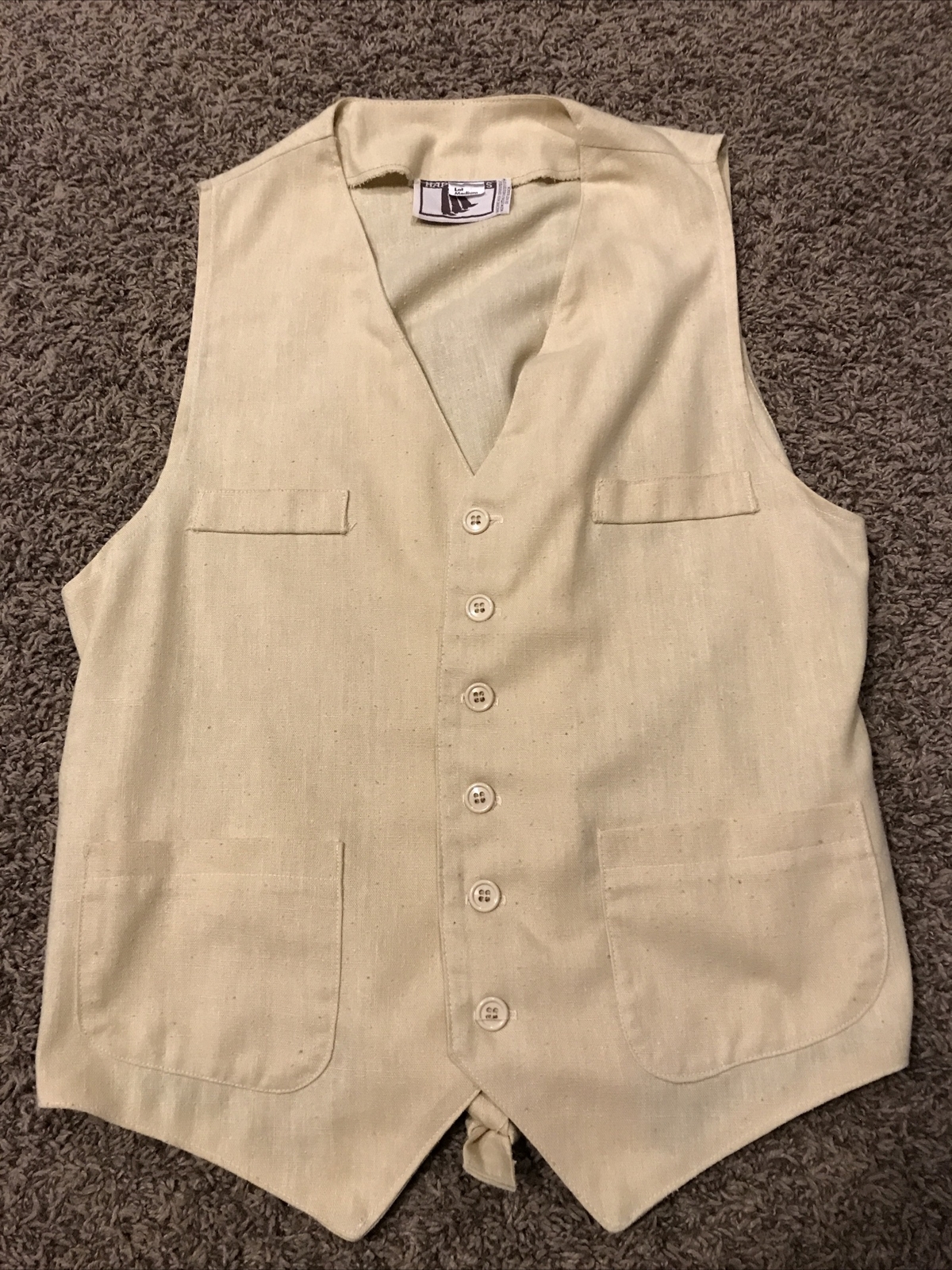 Vintage 70s Happy Legs Khaki Knit Vest size medium A25