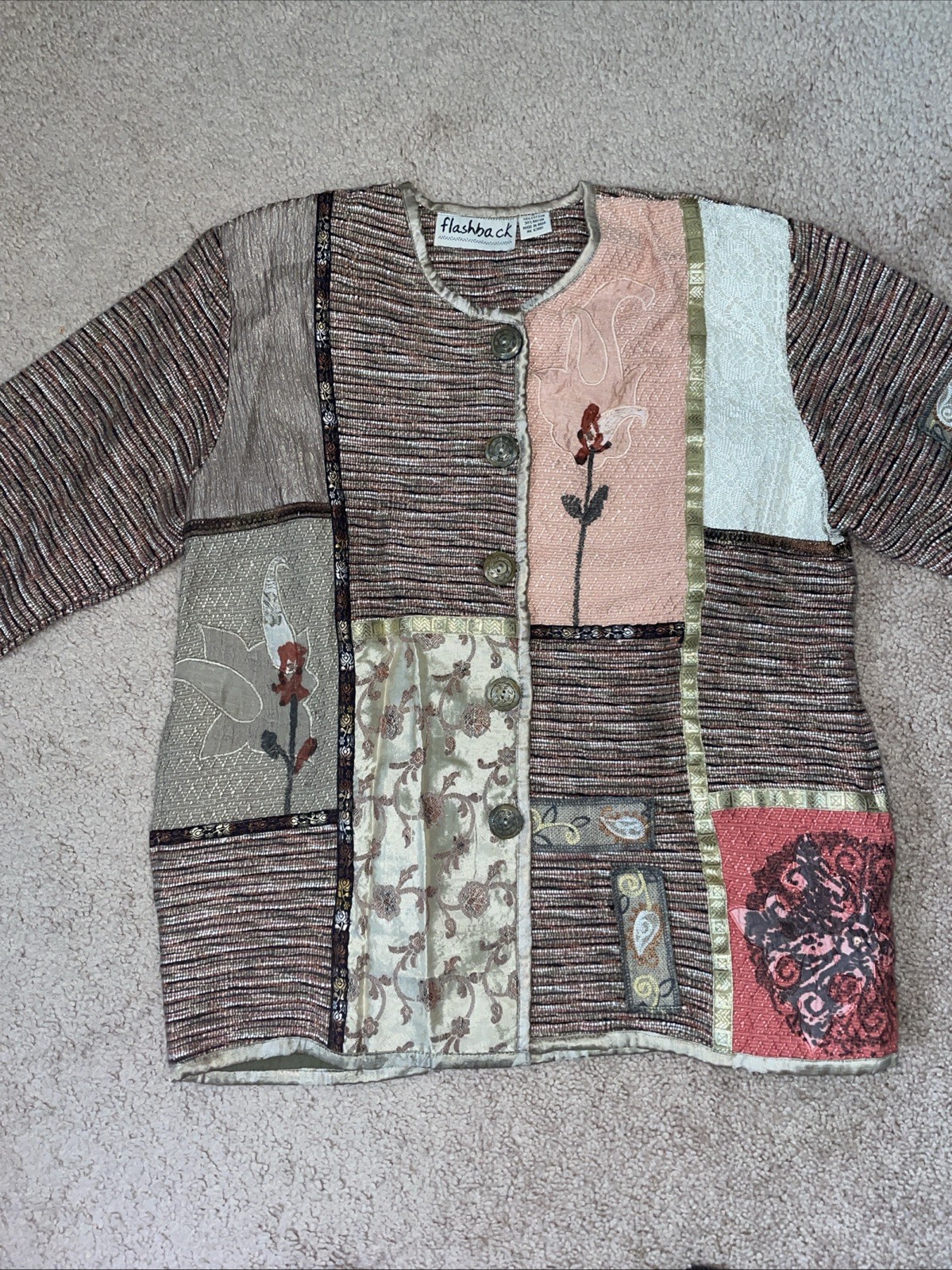 Vintage Flashback Button-Front Patchwork Wearable Art Jacket – Sz Women’s Small