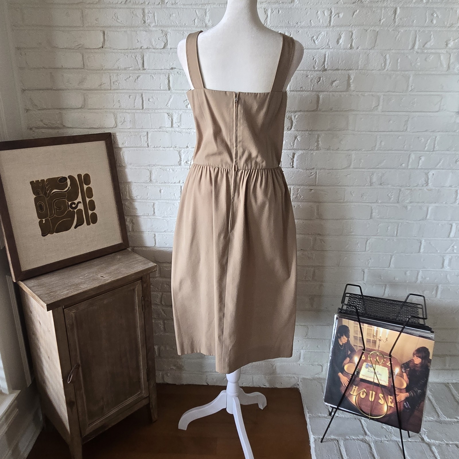 Vtg 70s Tan/Brown 2 Piece Set, Embroidered, Jacket & Dress, Union, M