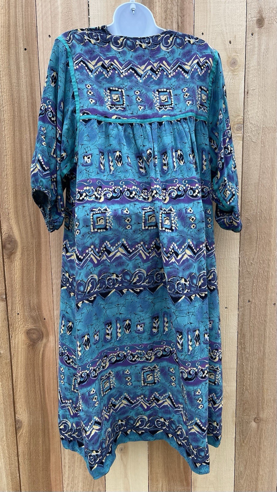 Vintage Krist Gudnason 80s Dress Muumuu Turquoise Southwest Print Kaftan L/XL?