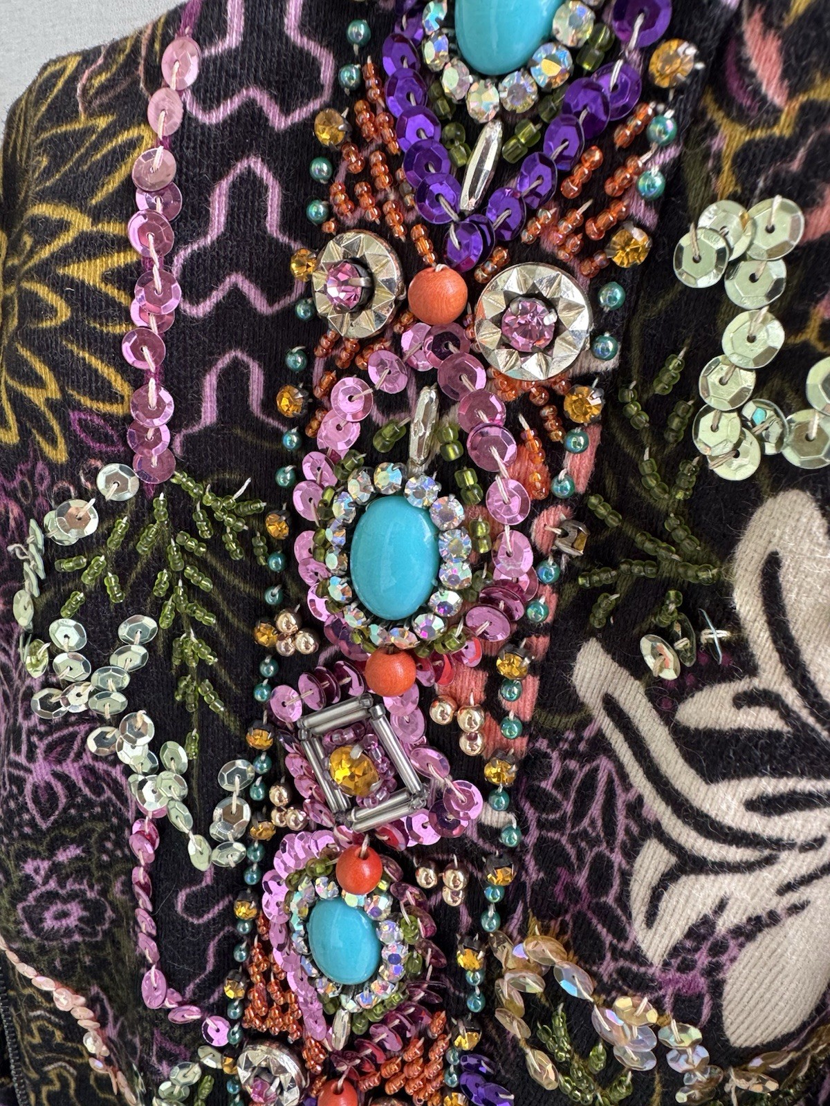70’s Valentina Ltd Embellished Maxi Dress 12 Boho Sequin Jewels Hostess Gown 28”