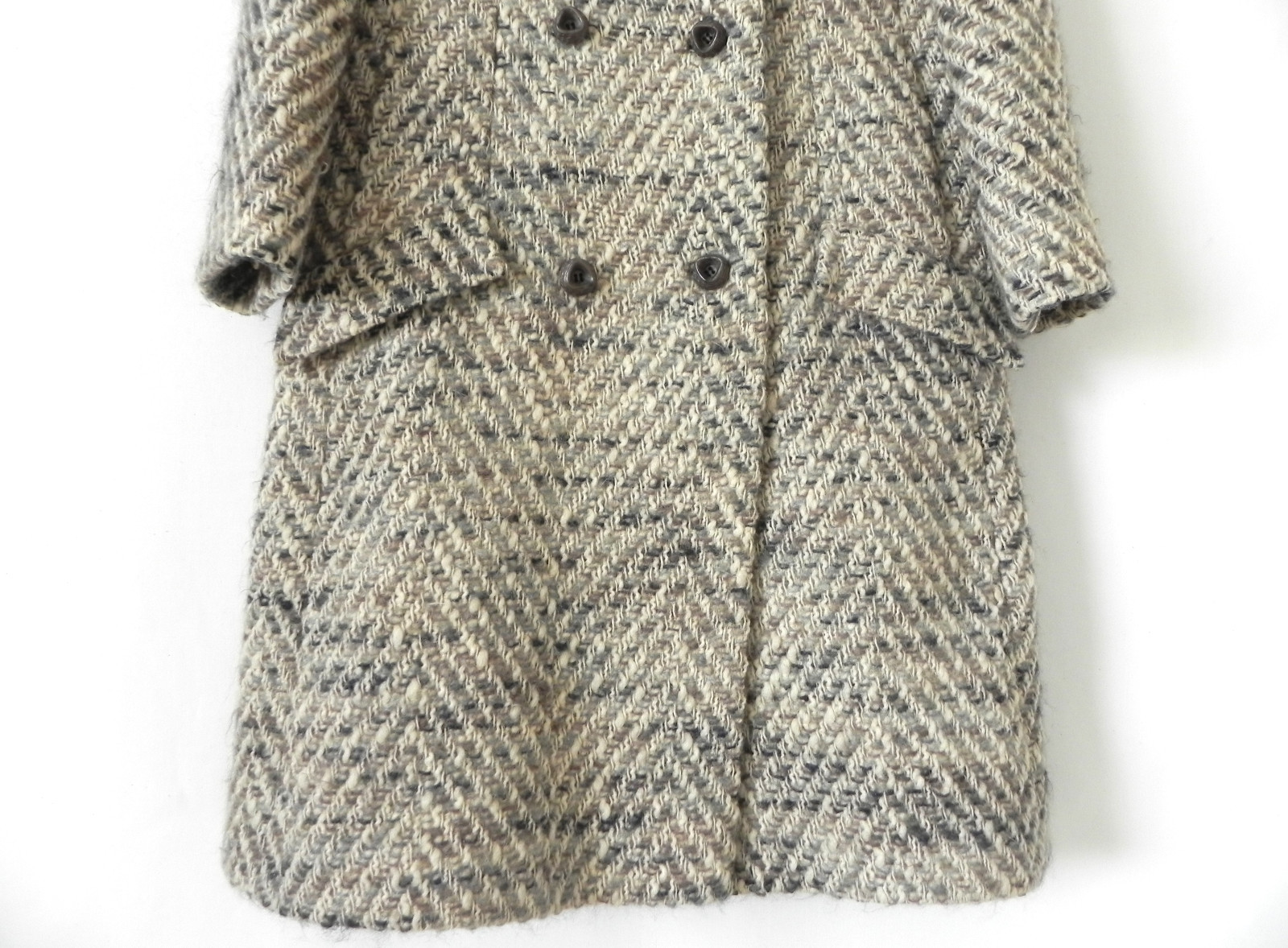 Vtg Kingsley Coat Double Breasted Heavy Woven Wool Pockets Size S