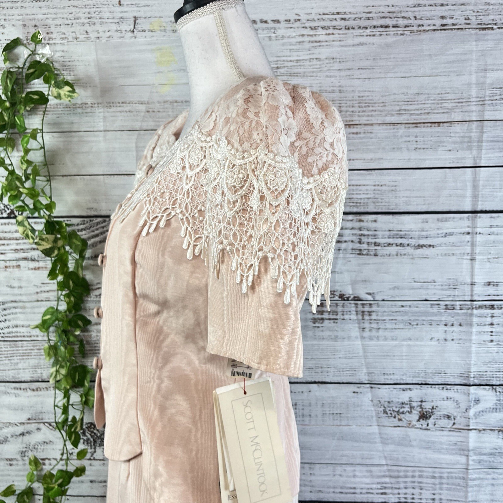 Scott McClintock 80s Vintage Pink Taffeta Lace Skirt Suit Size 8 Wedding Prom