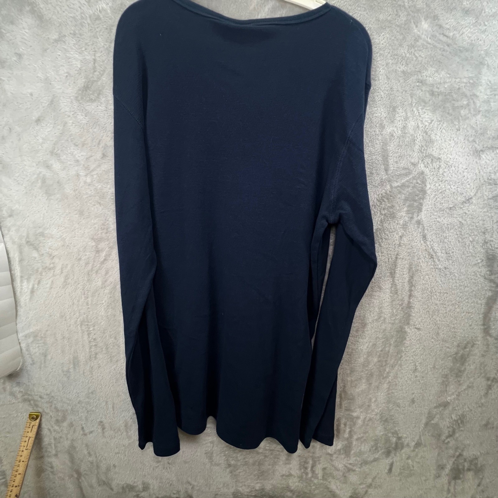 Retro Rugged Navy Blue Waffle Knit Thermal Graphic Shirt Large Biker West Coast