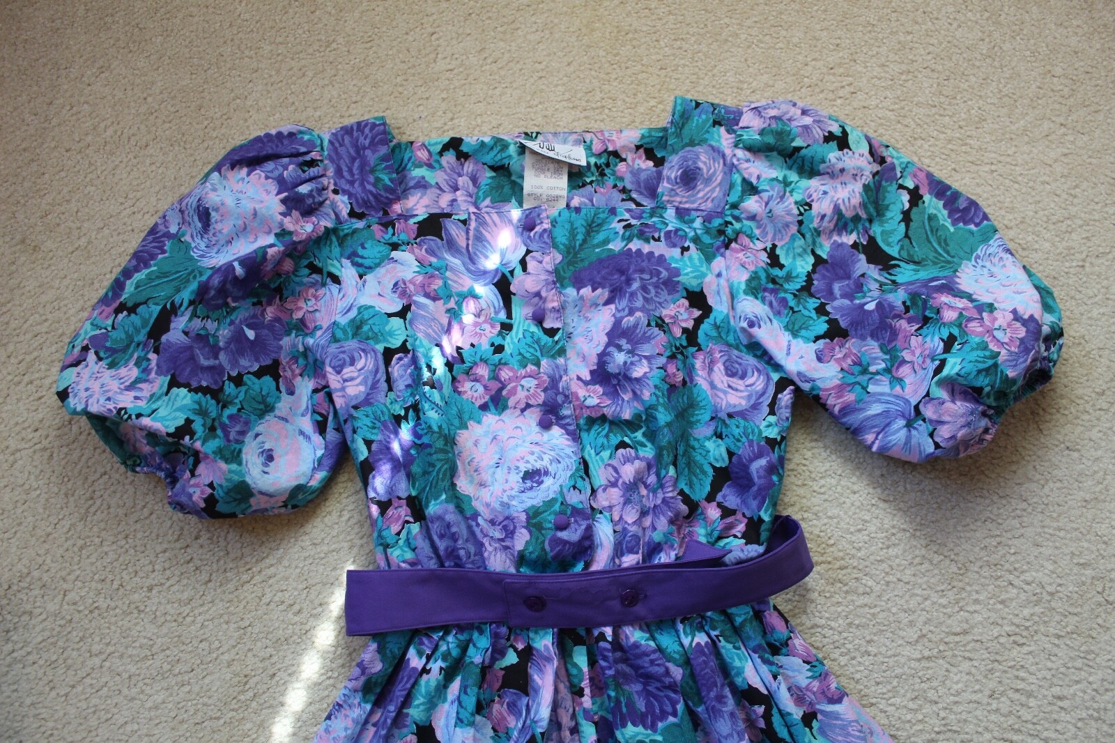VTG WILLI OF CALIFORNIA COTTAGECORE FLORAL TEA LENGTH PUFF SLEEVES DRESS SZ 4