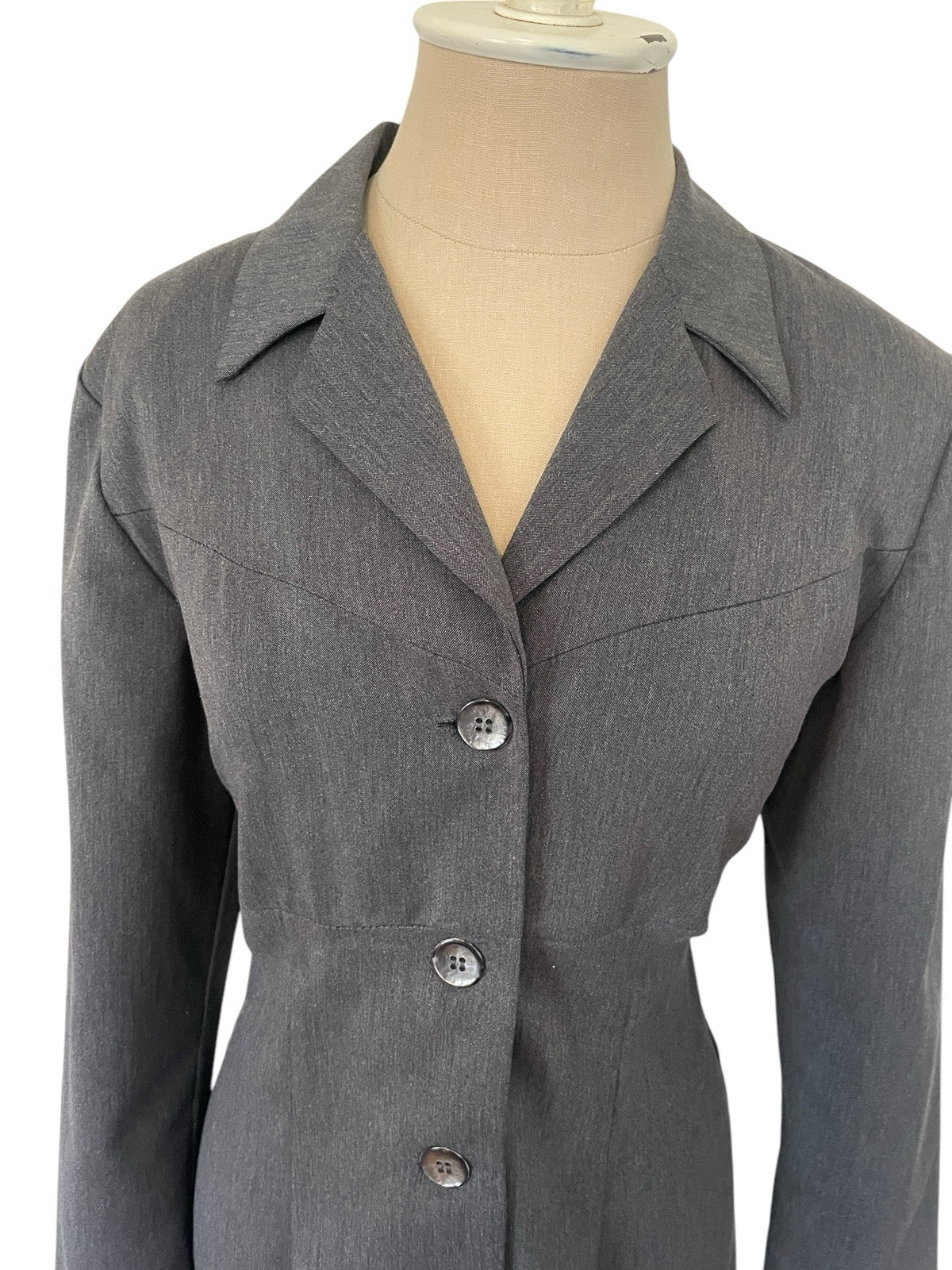 Vtg 90s Alyn Paige Grey Long Blazer Dress USA Sz 9/10 Friends Rachel Green