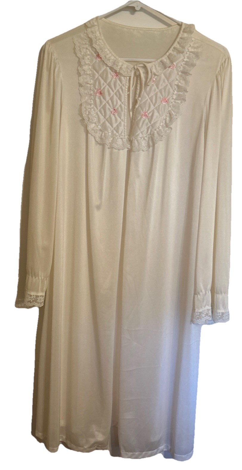 ELEGANT! JC PENNEY VINTAGE IVORY CALF LENGTH SOFT NYLON ROBE PEIGNOIR SZ 12-14 M