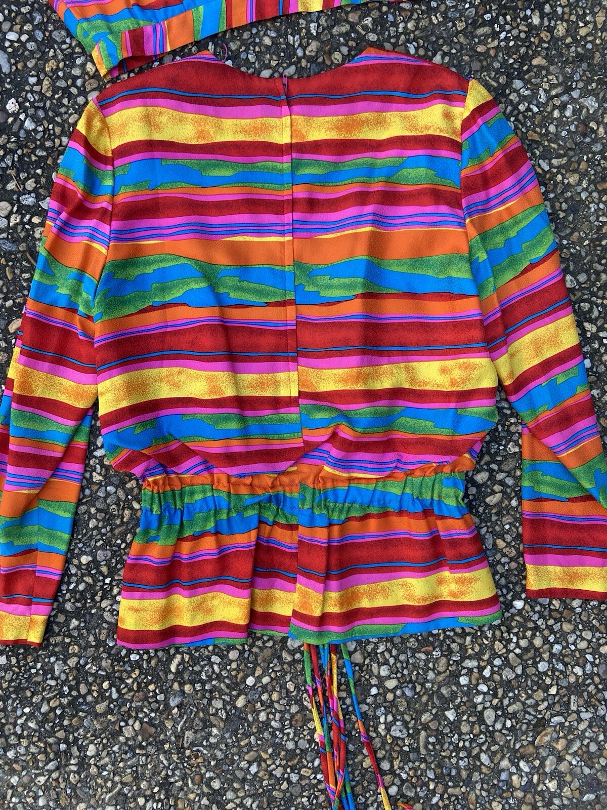 Vtg 1980s Nippon Over The Top Colorful Rainbow Peplum Silk 2 Piece Dress Suit 8