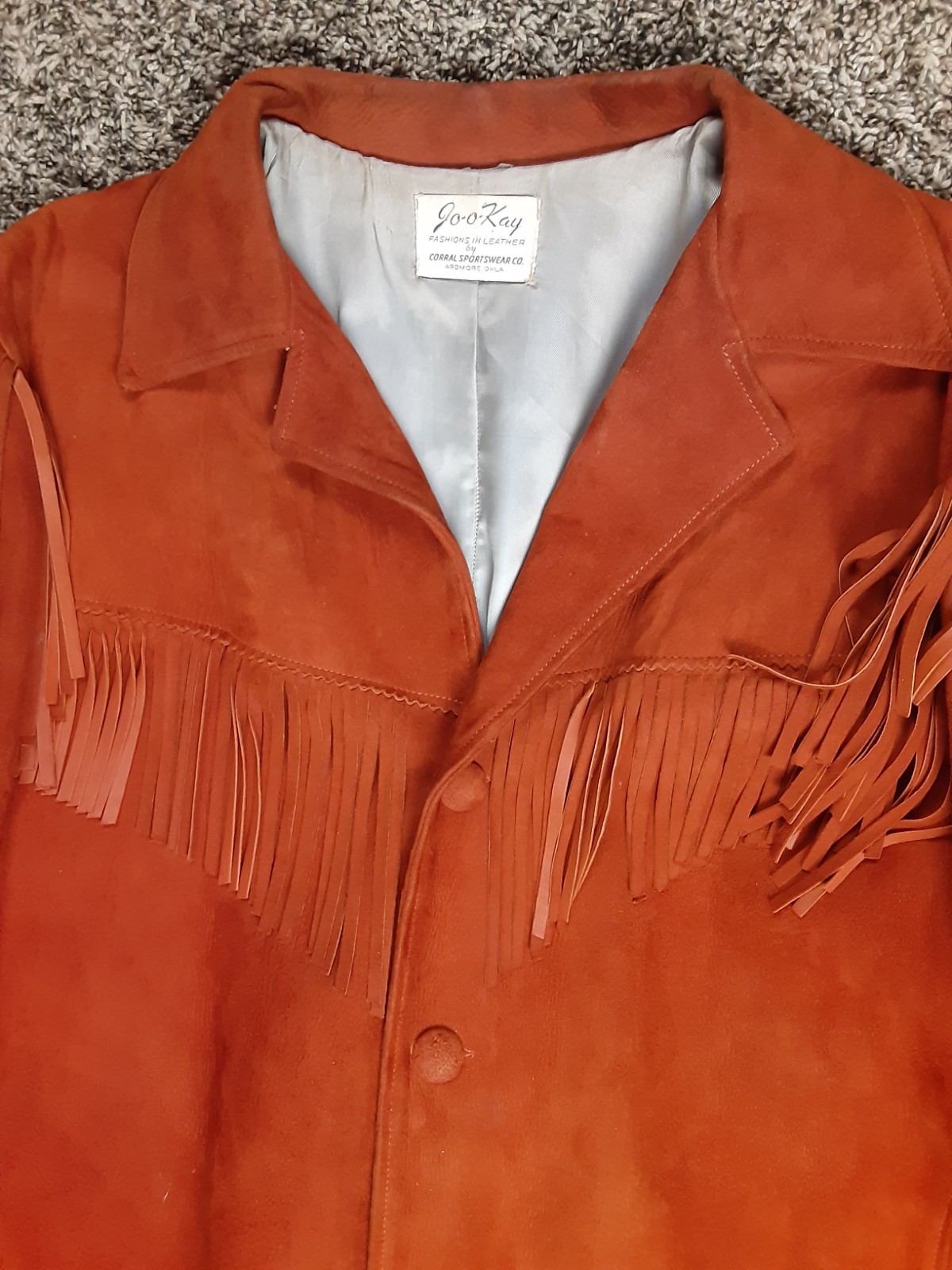Vintage 60s Jo-O-Kay Corral Du Pont Fringe Burnt Orange Suede Western Jacket
