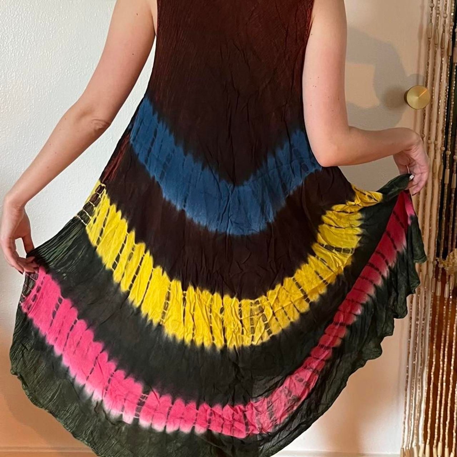Vintage 90s Tie-Dye Viscose Mumu Breezy Boho Free Size Spirals Hippie