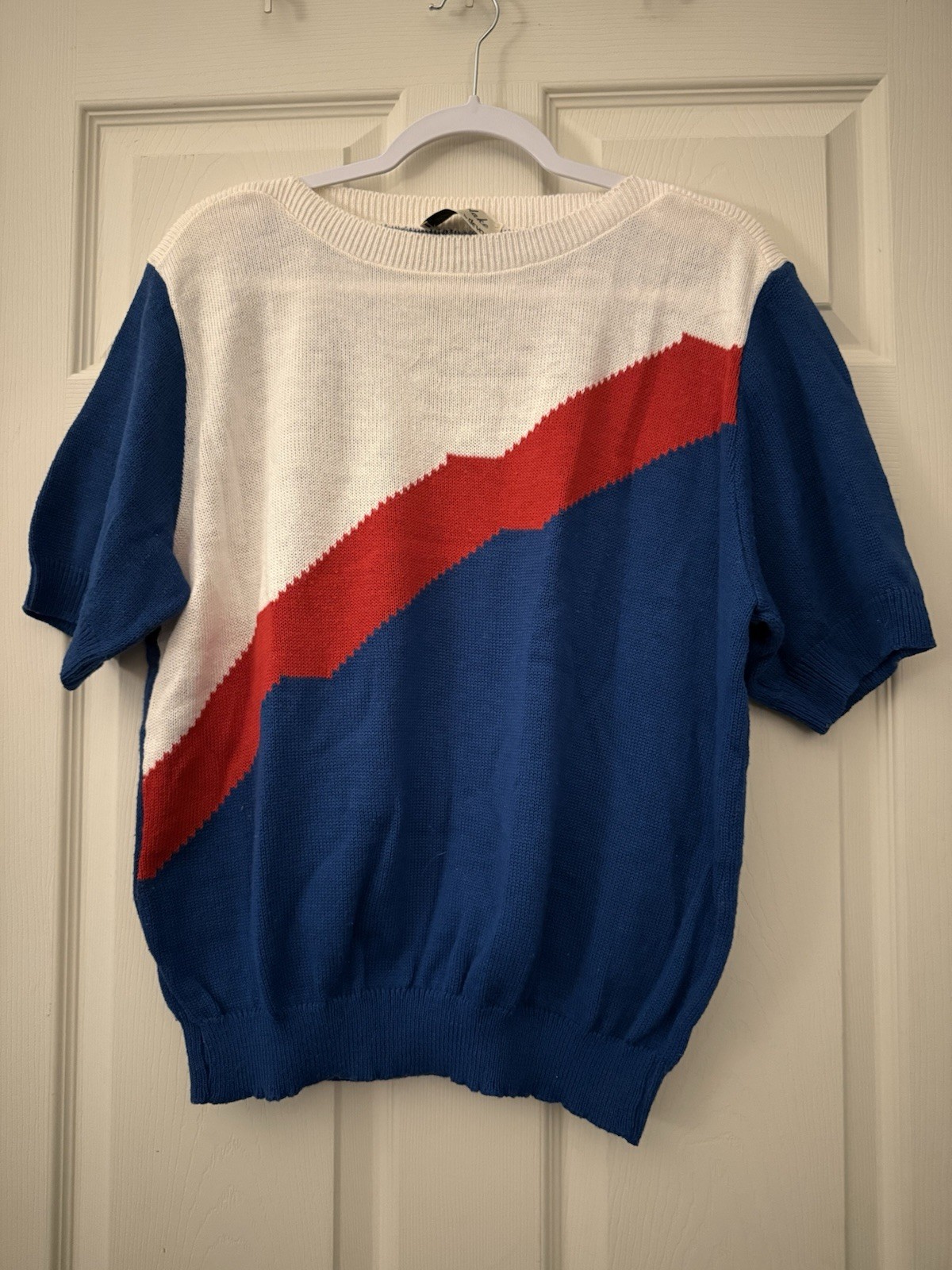 Vtg Ms Blake By Devon Women’s 80’s Color Block Short Sleeve Sweater M Patriotic