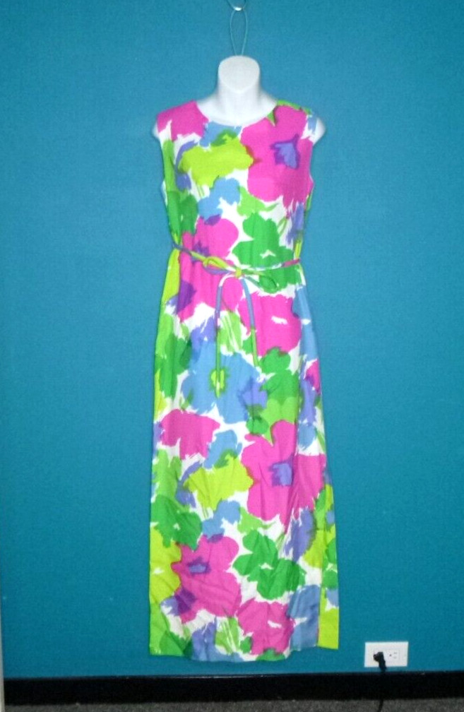 Vtg 60s Hale Hawaii Column Maxi Dress BIG Bright Abstract Floral Sz M
