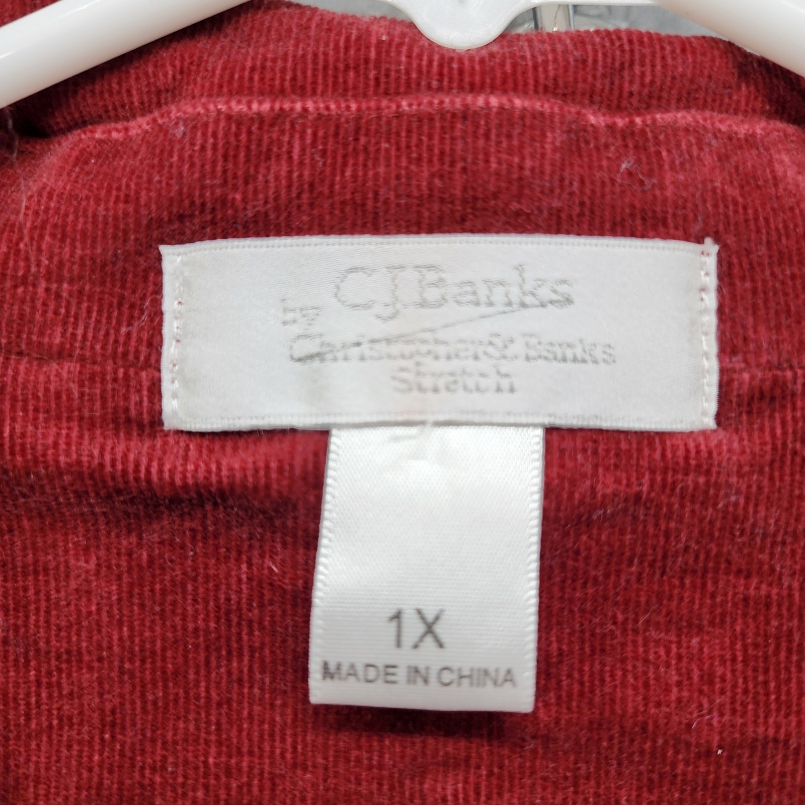 Vintage CJ Banks Jacket Womesn 1X Red Wine Corduroy Stretch Cotton Casual Preppy