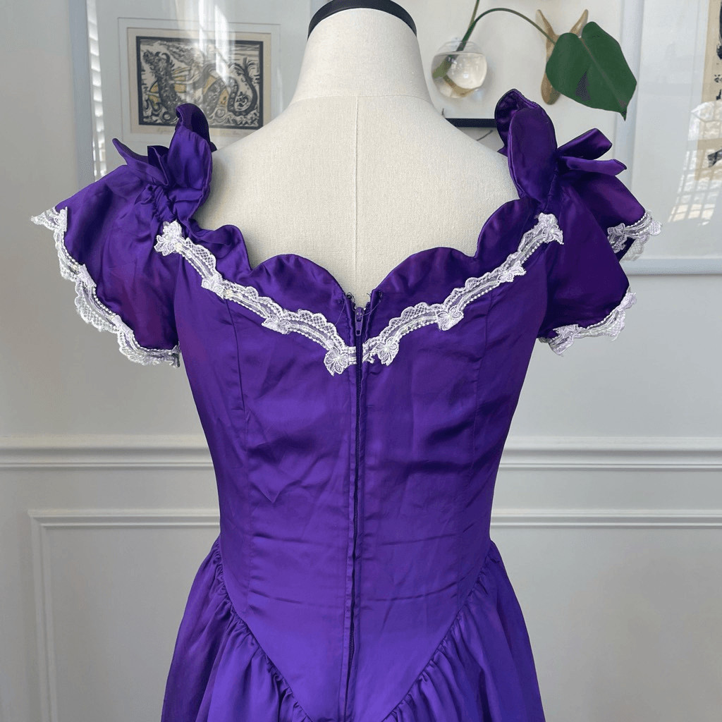 Vintage 80s Zum Zum Purple Little Bo Peep Prom Dress M 8 10