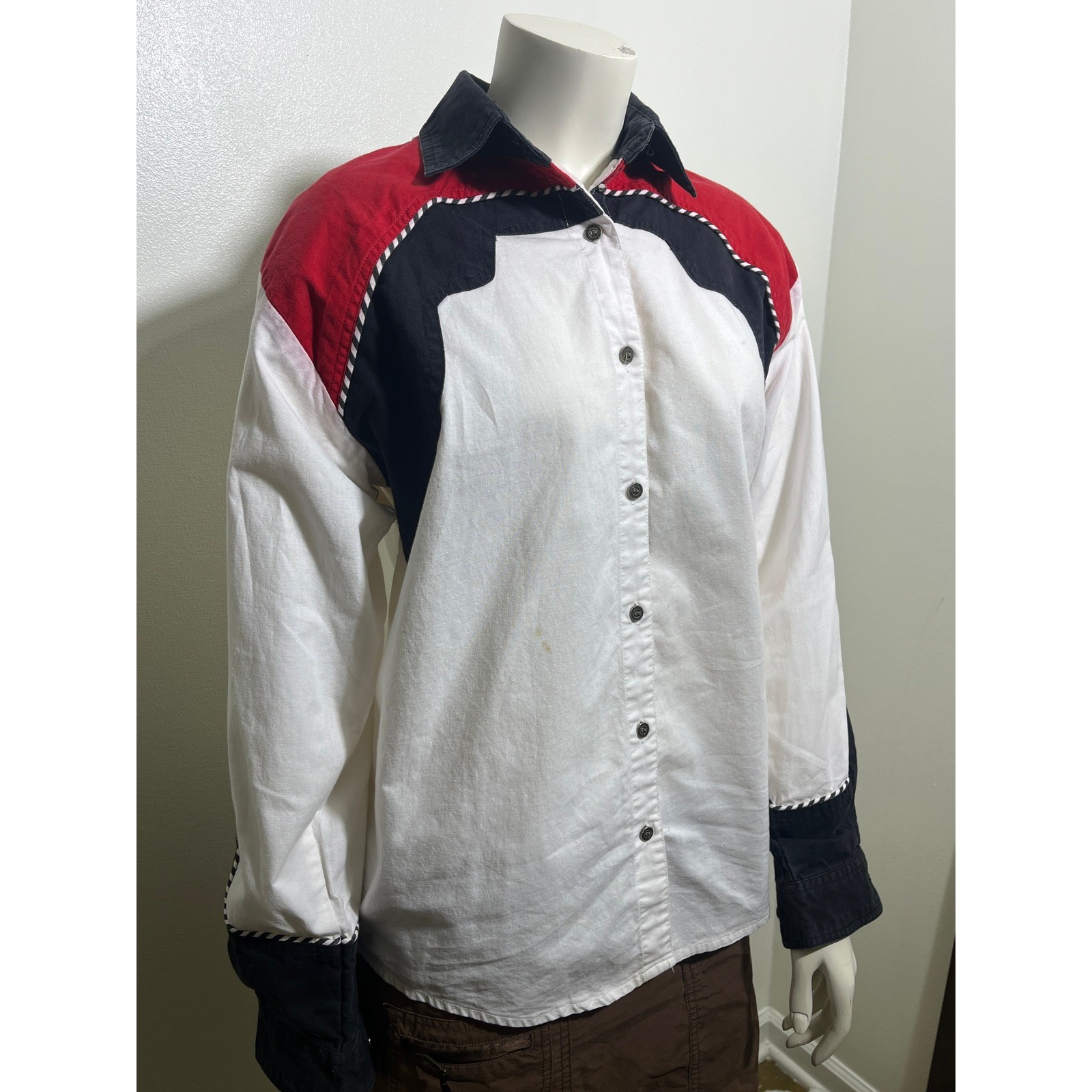 Adobe Rose Vintage 1994 Western Colorblock Button Down Shirt Red White Black