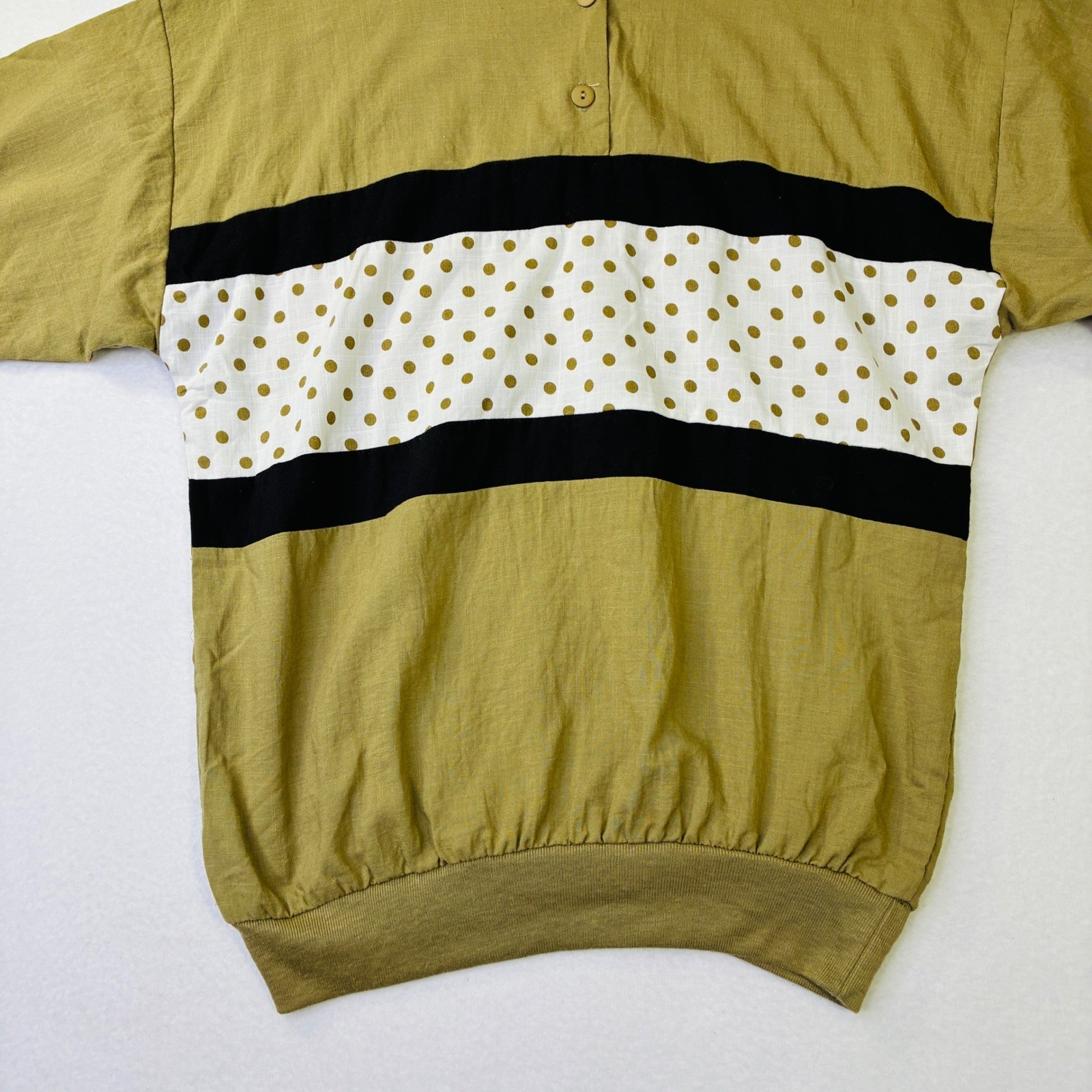 Vintage The Season Ticket Polka Dot Colorblock Henley Top Mustard Yellow Size M