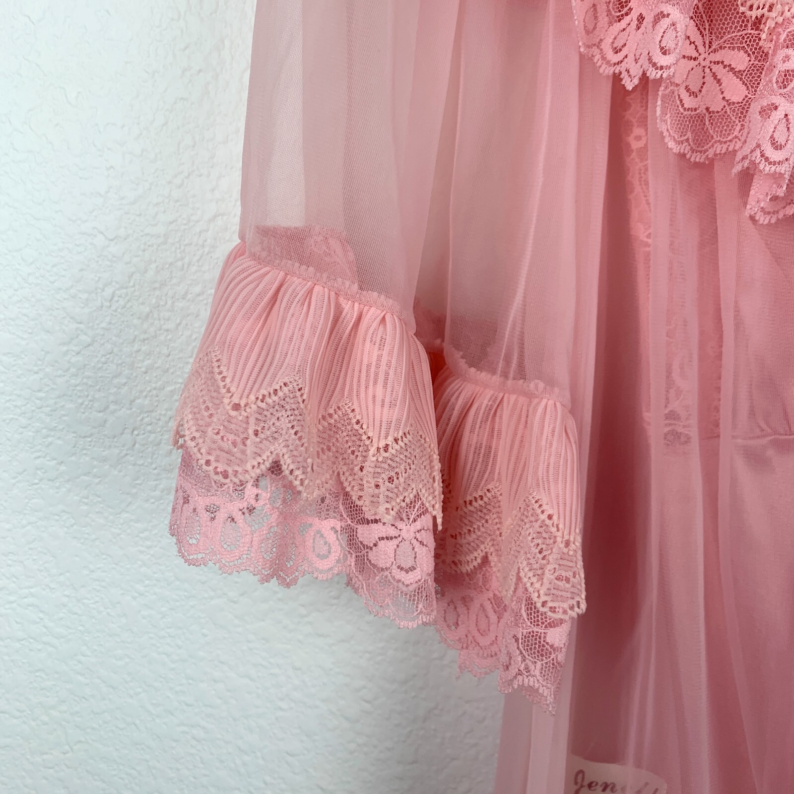 Vintage Jenelle of California Pink Sheer Nightgown Chiffon Nylon Tricot Robe Set