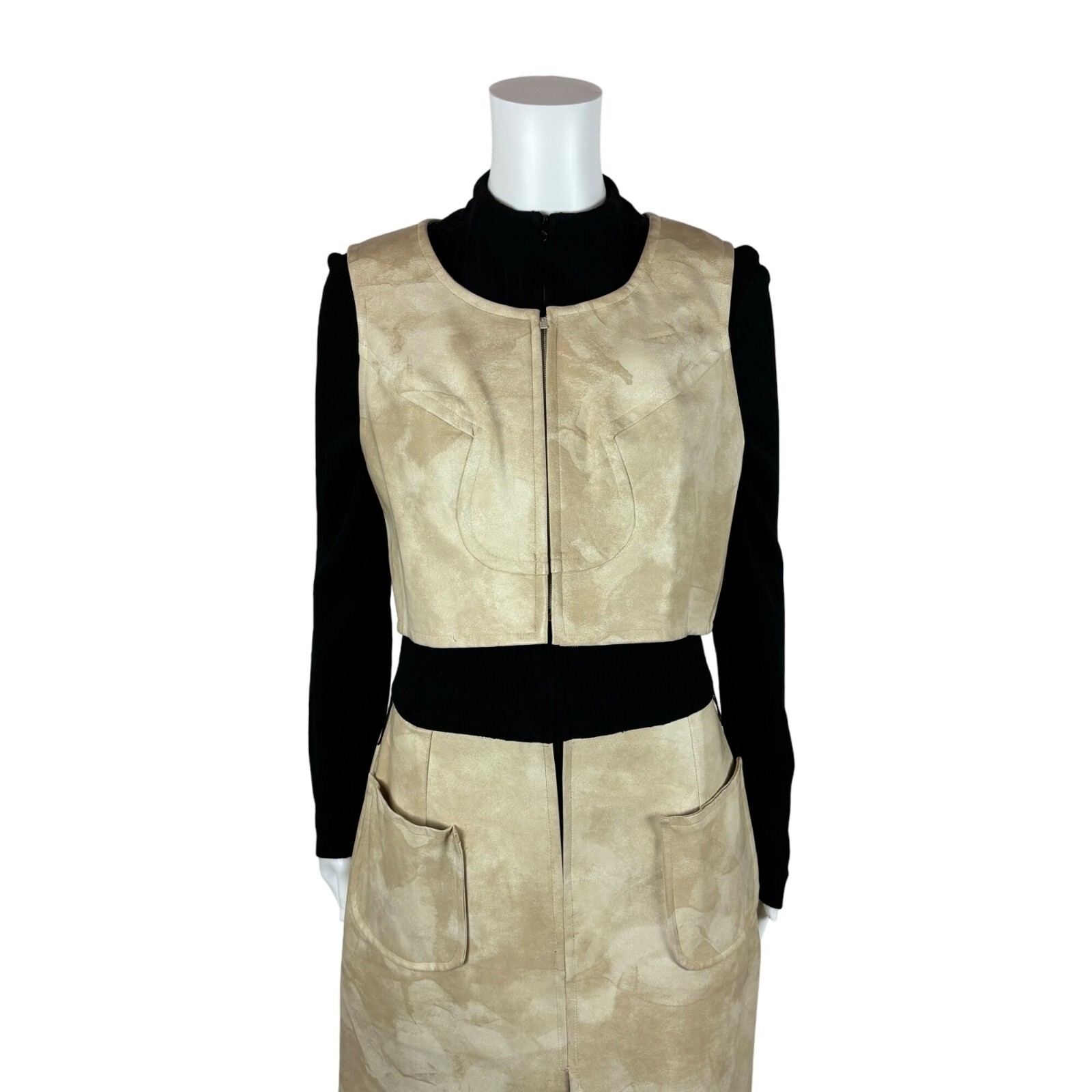 Vintage 70s Dress Set Women’s Extra Small Pleather Western Vest Zip Up Cowgirl O