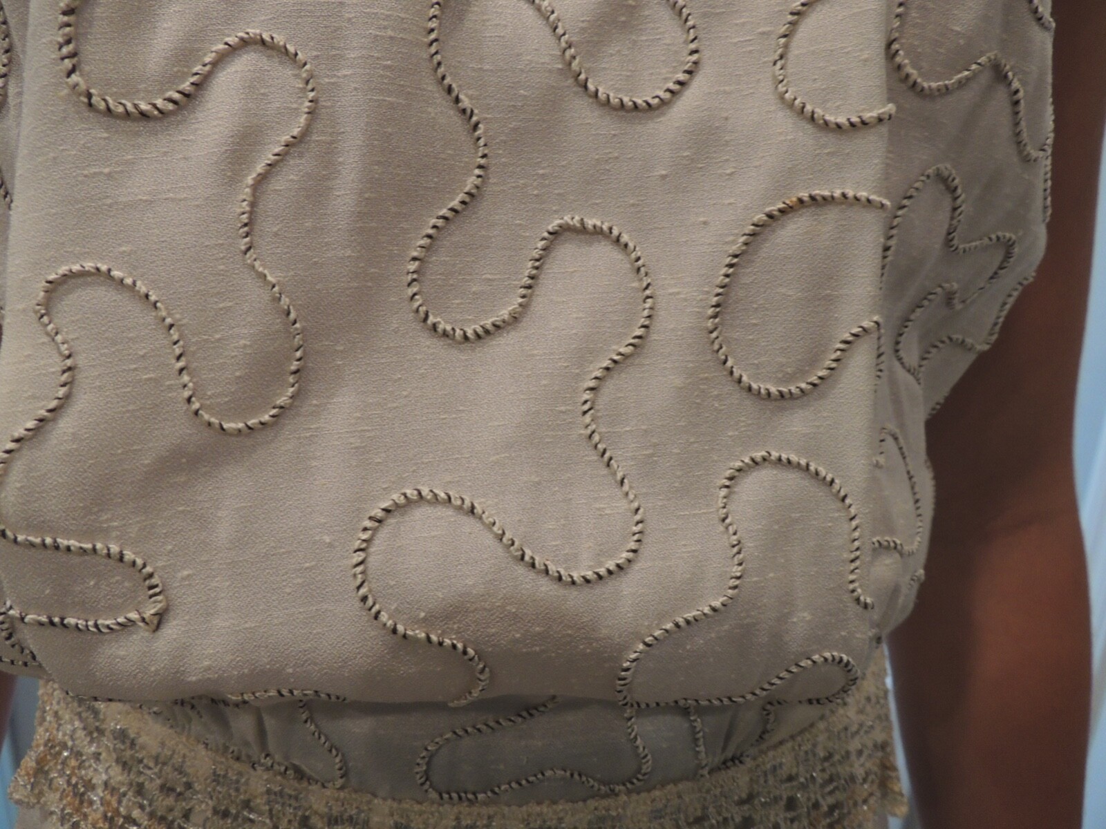 Vintage Paul Sachs Original Dress cream & gold accent fitted button back