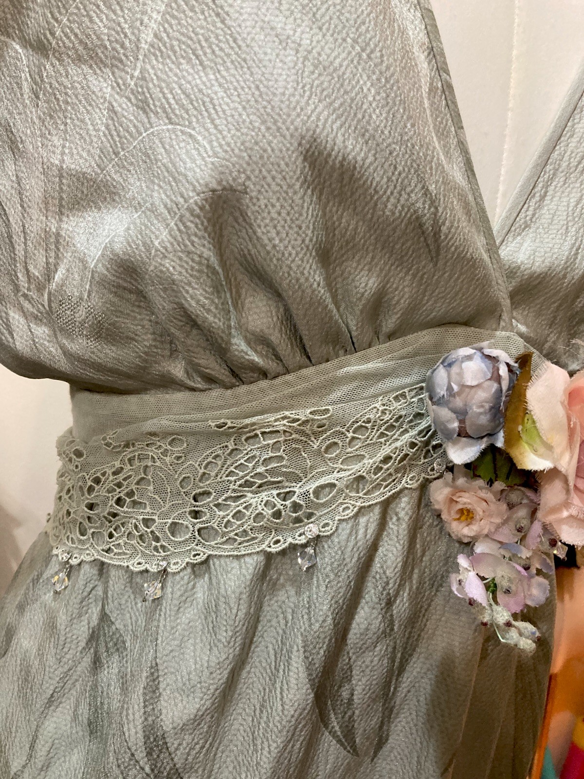 Carol Peretz / Neiman Marcus, Sea Foam Green Silk Bead Boho Dress Rare Vintage