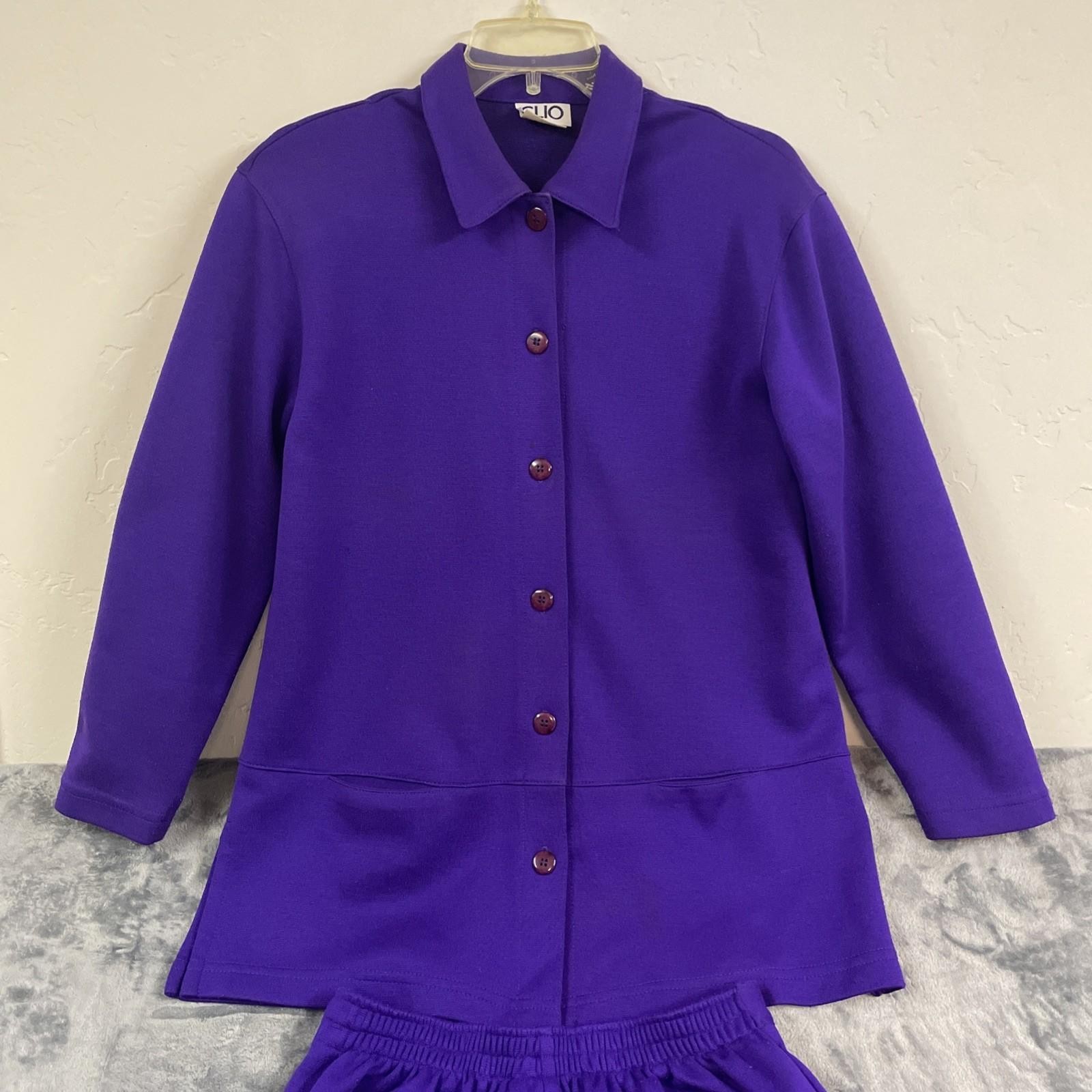 Vintage CLIO Purple Knit 2 Pc Suit Set Jacket Pants Women Small Made USA EUC