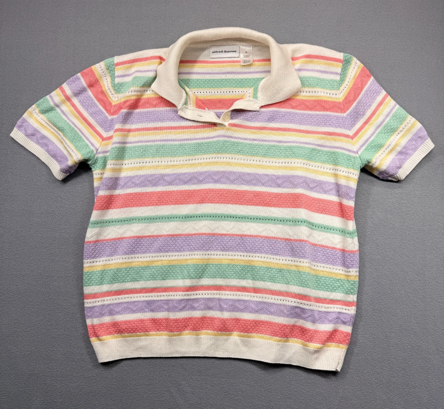 Vintage Alfred Dunner Knit Shirt Womens XL Pastel Striped Made USA Grandma