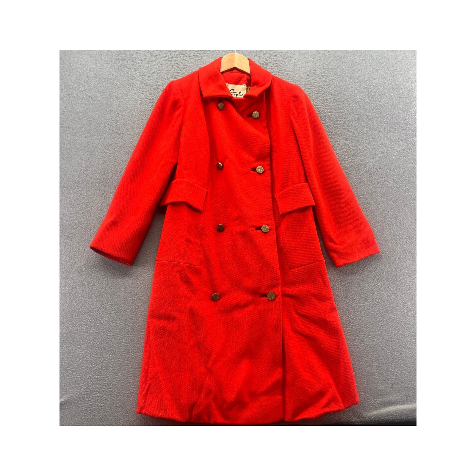 VTG Stephens Pea Coat Womens M/L Red Wool Jacket Lined Gold Chain Union Made