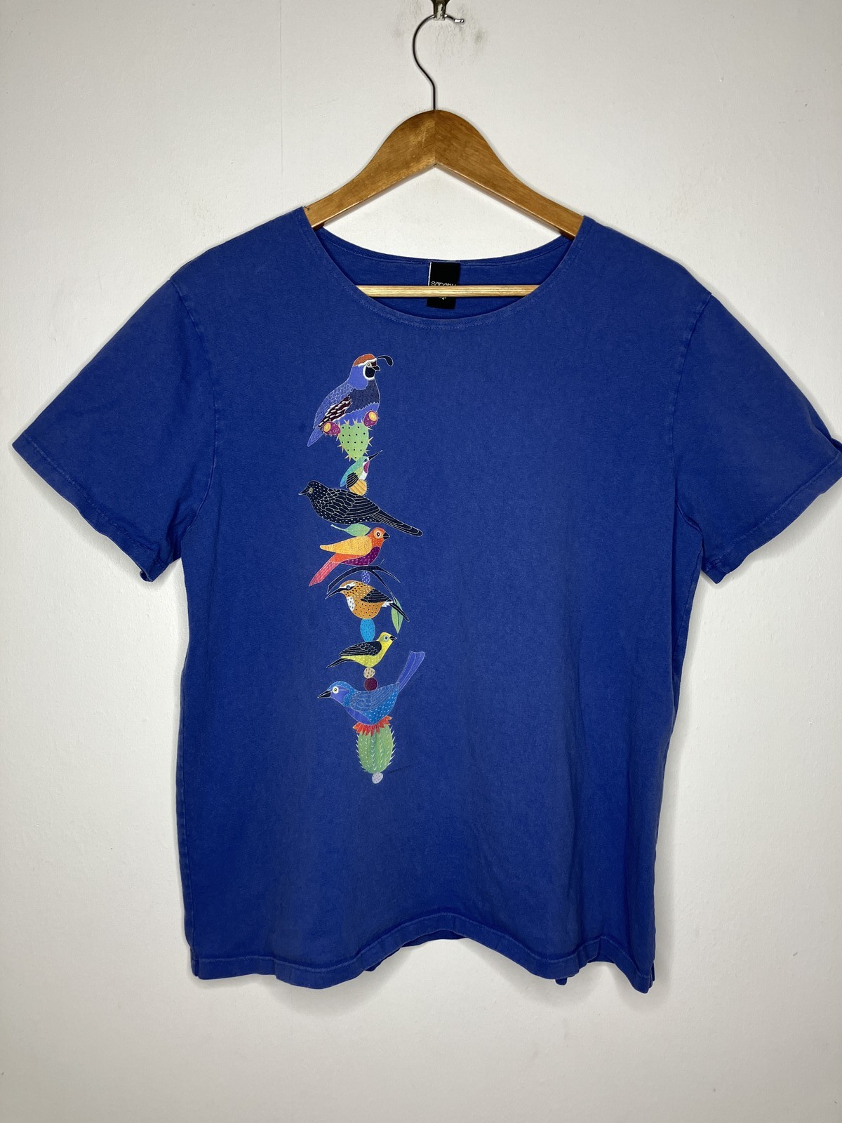 Sabaku Artwear T-Shirt Large Blue Southwestern Birds Cactus Art Top