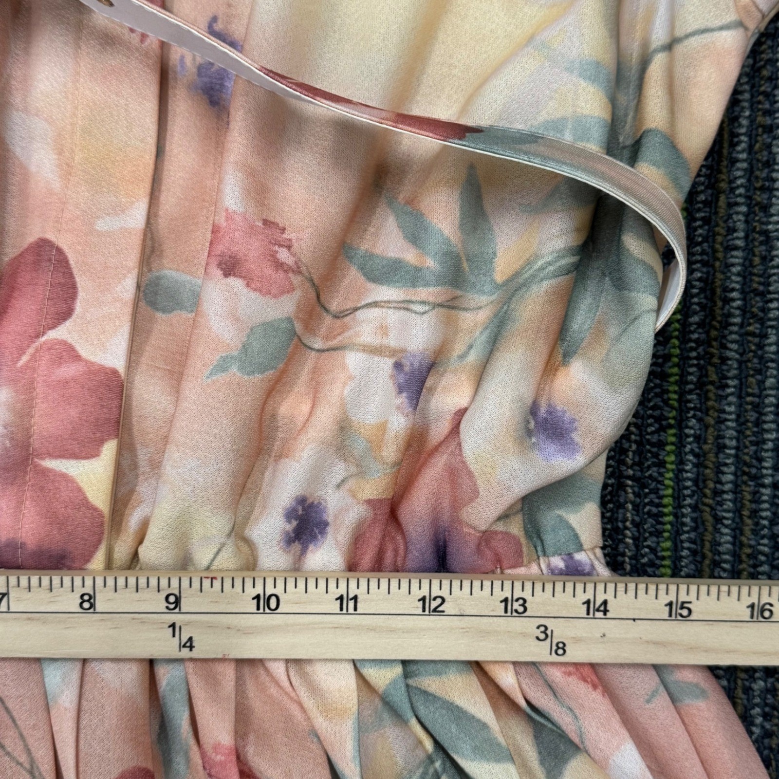 California Looks Floral Midi Dress Womens M Peach Vintage 80s Belted Pleated Exc