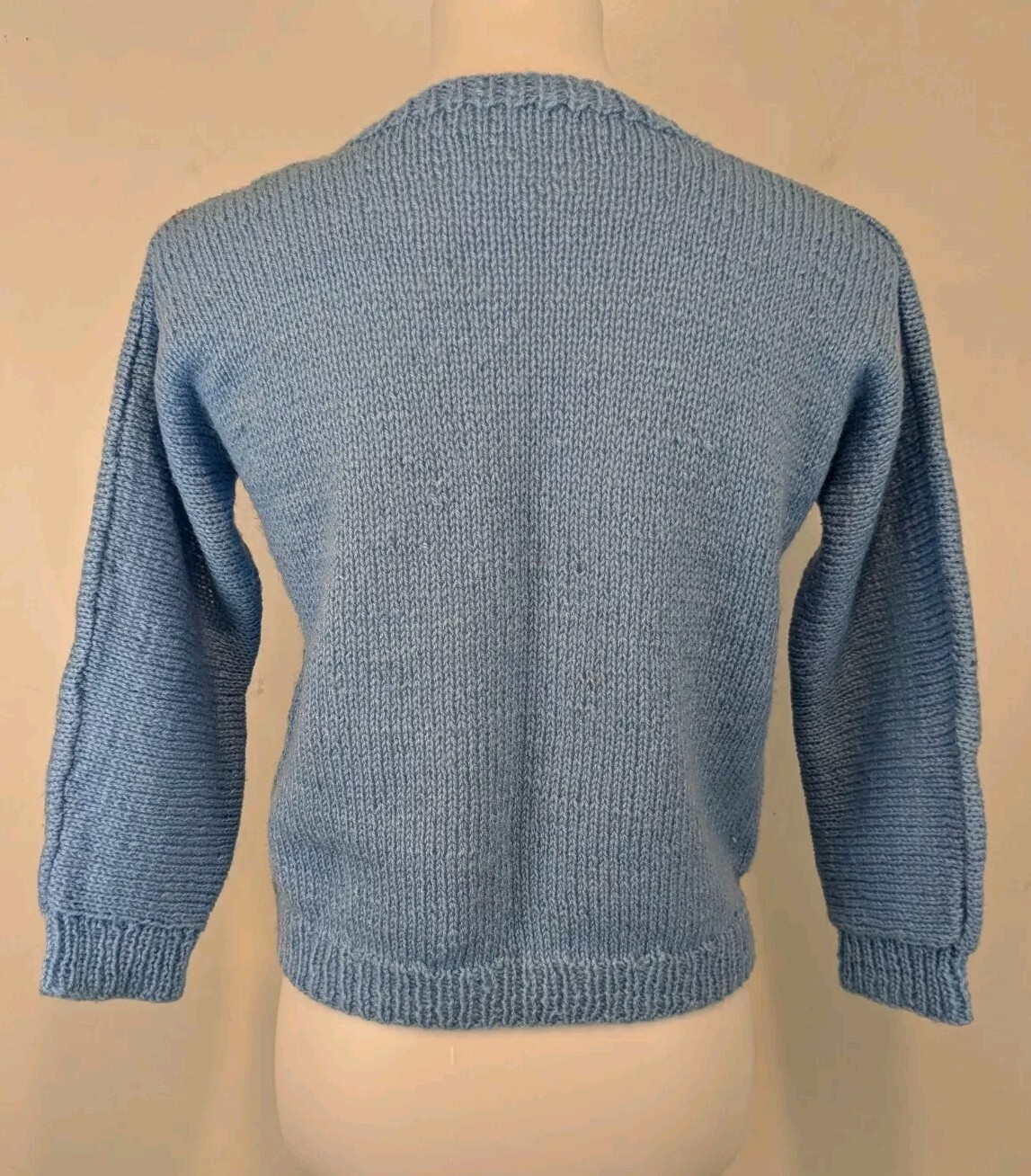 Vtg Handmade Wool Sweater I Love You OOAK Jrs Womens XS S Petite Blue Handknit