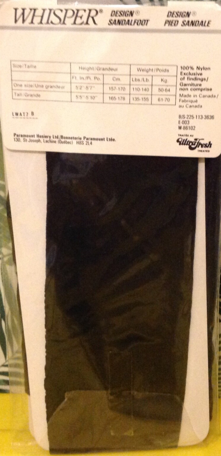 Vintage Pantyhose Whisper Desing Back Seam color Black 135-155 lbs