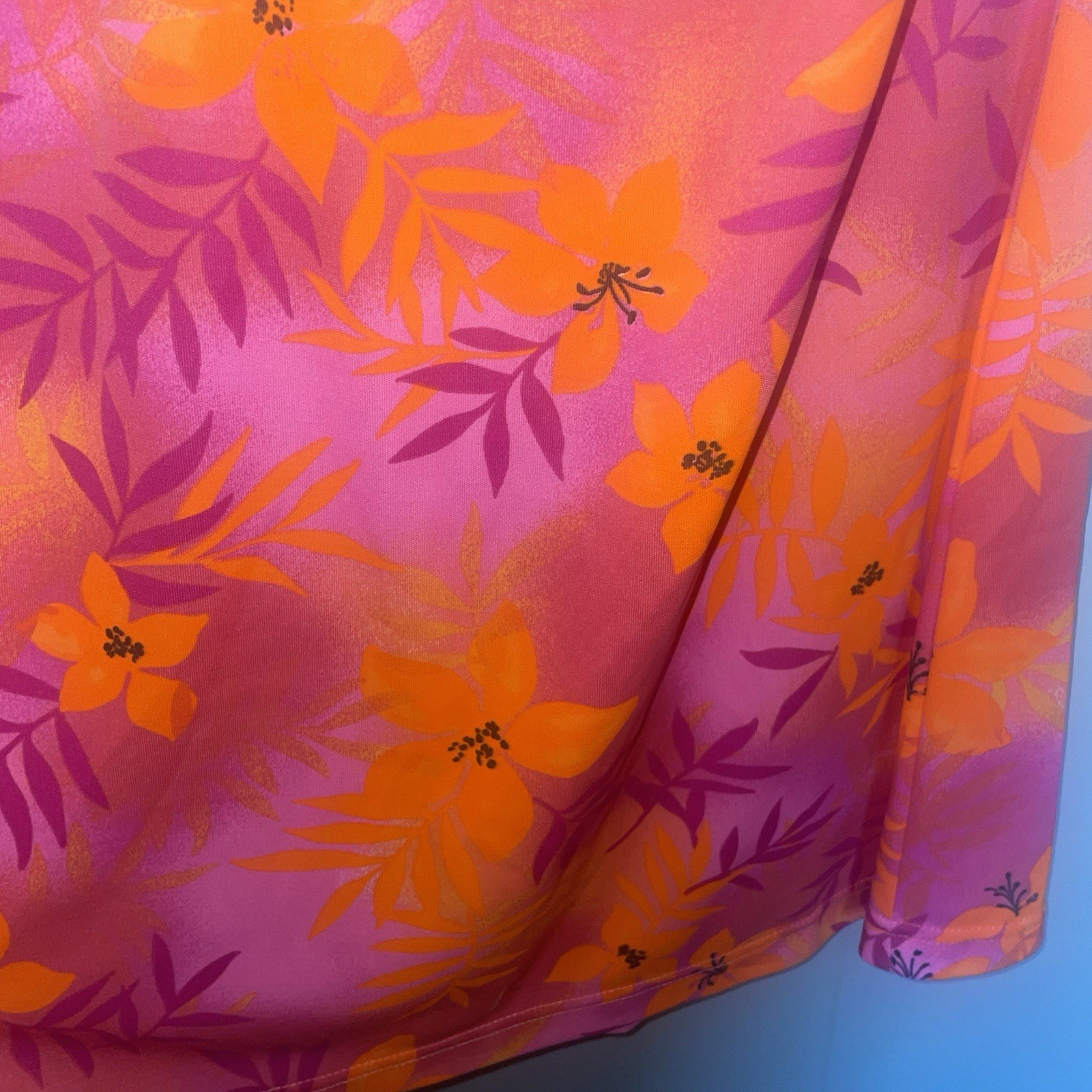 Vintage Giorgio Fiorlini Pink and Orange Hawaiian Flower Halter Neck Dress Med