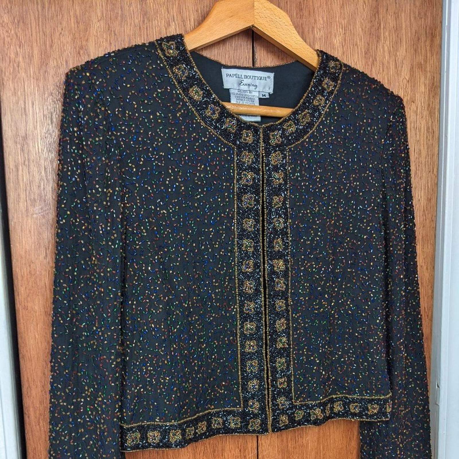 Vintage 90s Black & Multi Color Heavily Beaded Evening Jacket