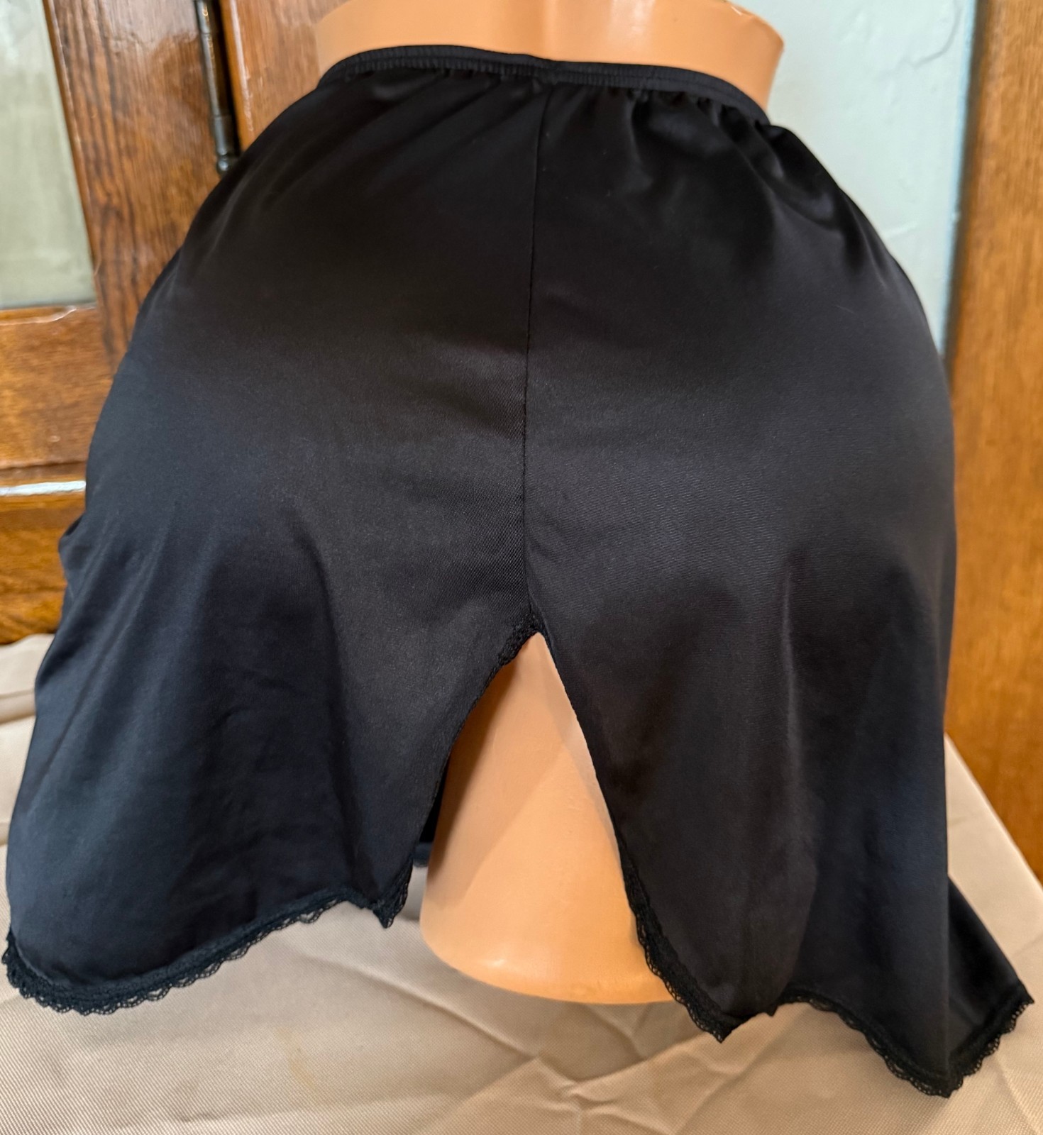 Vintage Vanity Fair Black Ultra Sheer Nylon Mini Half Slip Lacy Lingerie Sissy M
