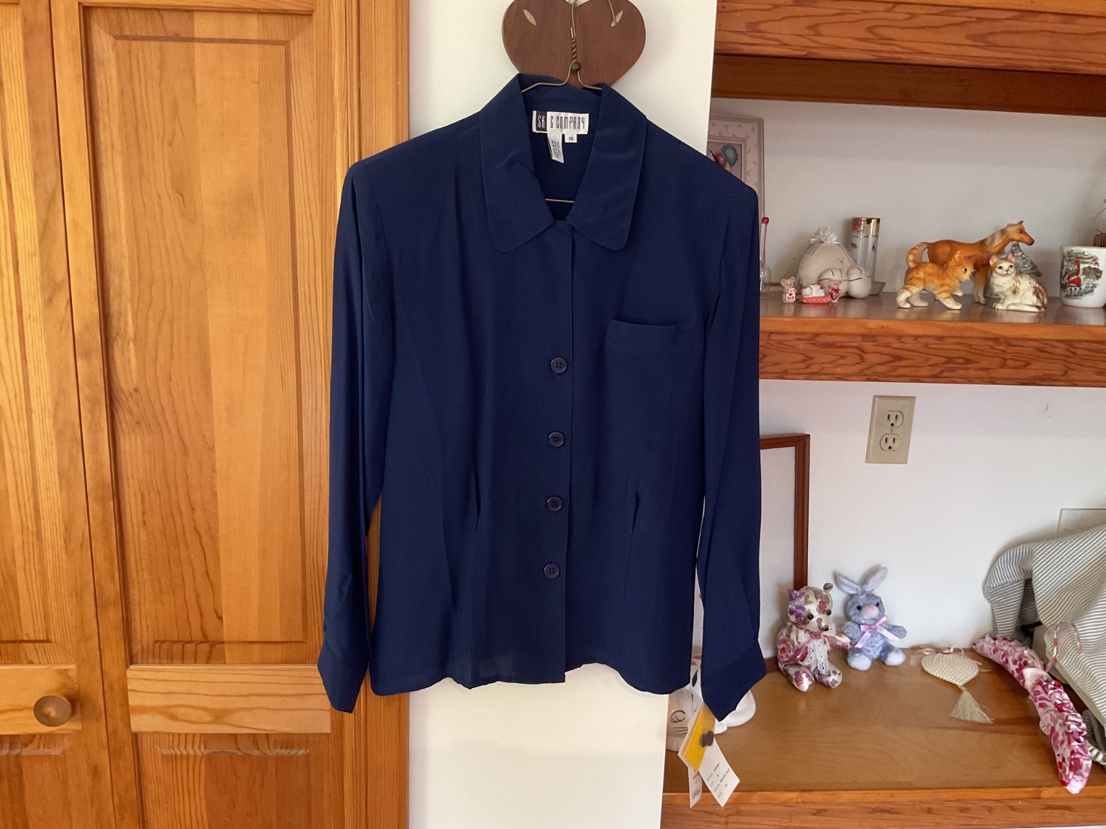NWT Vtg 1980s SK & Company Midnight Blue 100% Silk Blouse Size 10 Posh!