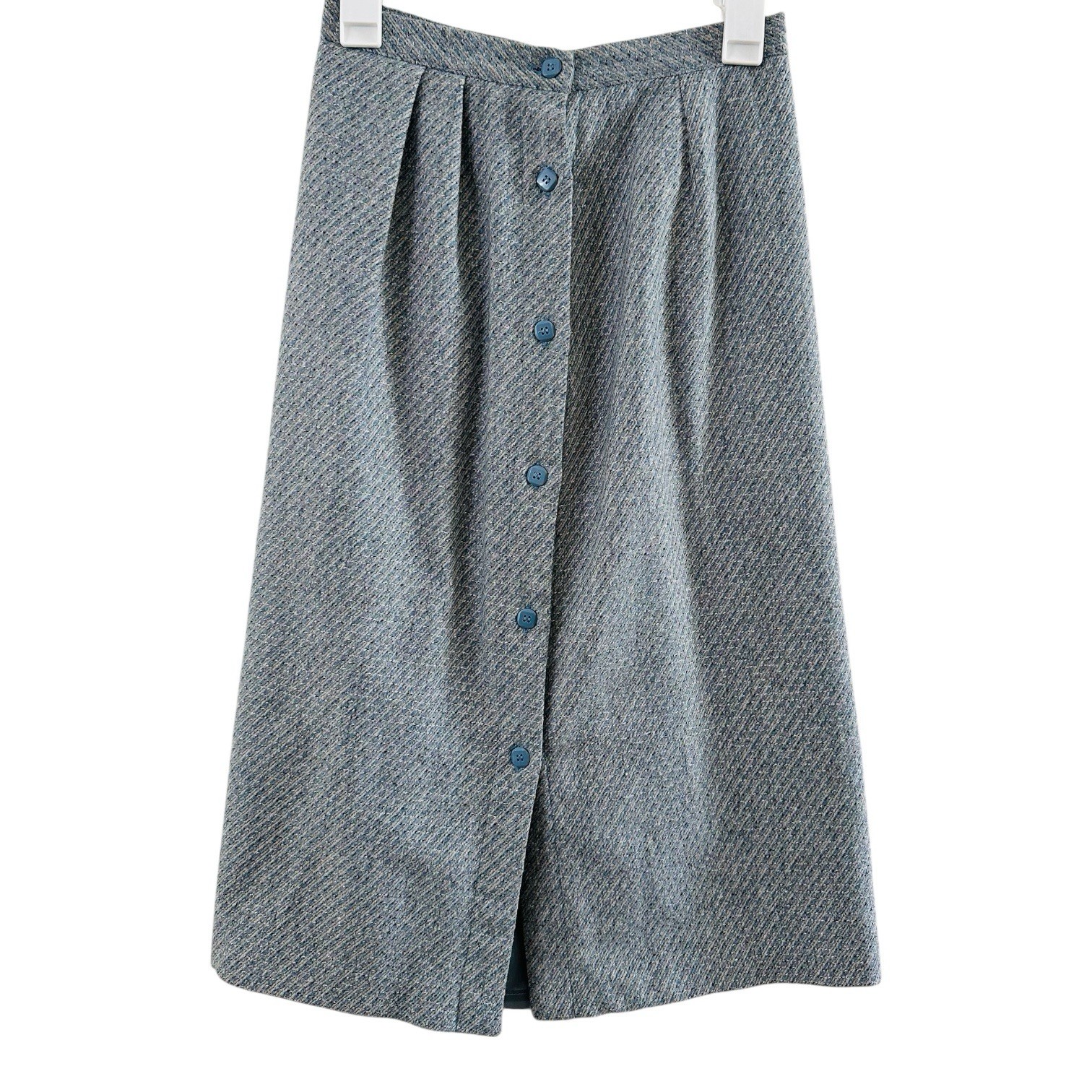 Vintage Edwin Scott Wool Pleated Midi Blue Gray Skirt size 8
